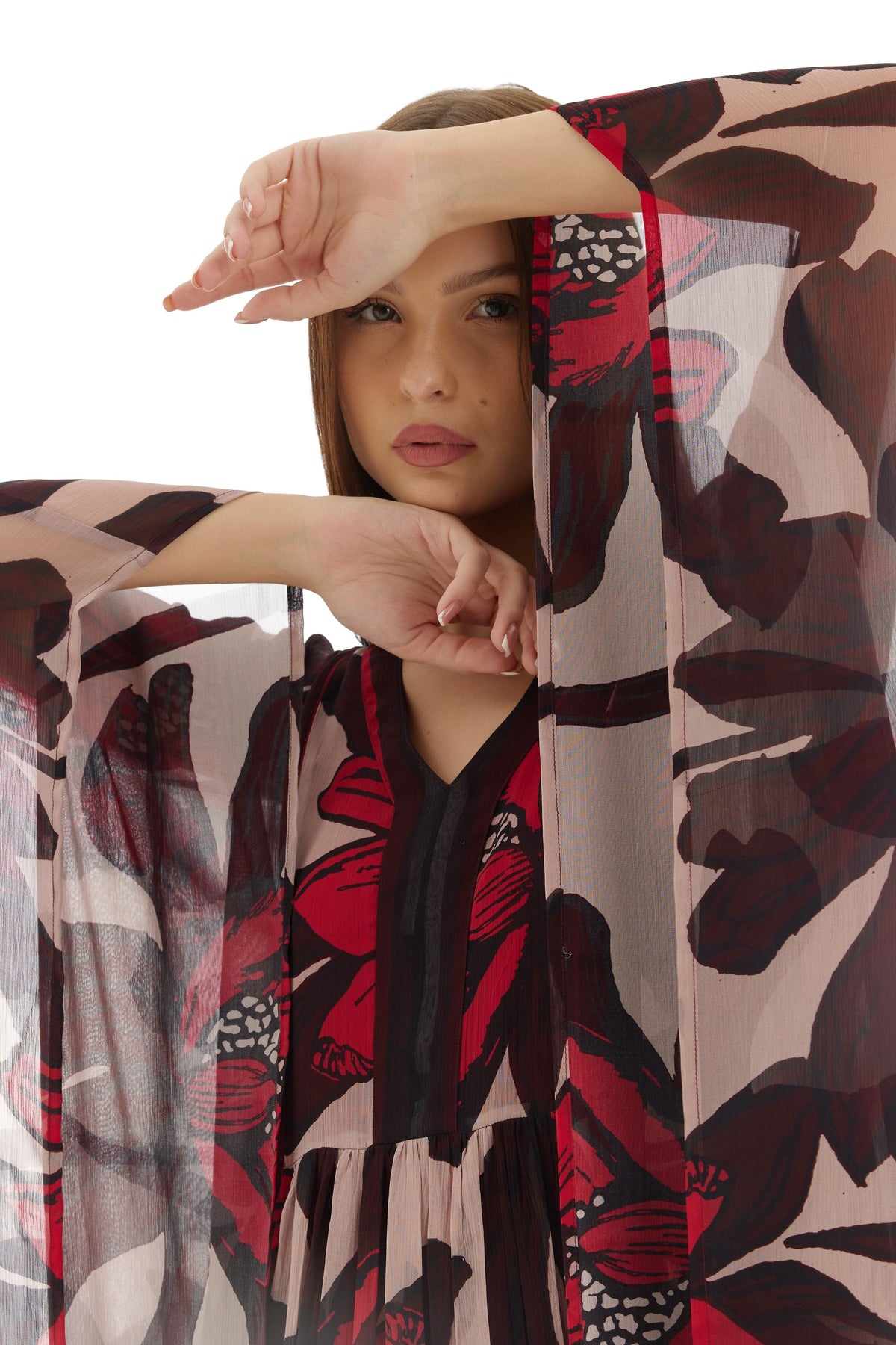 Beige and Brown Floral Kaftan