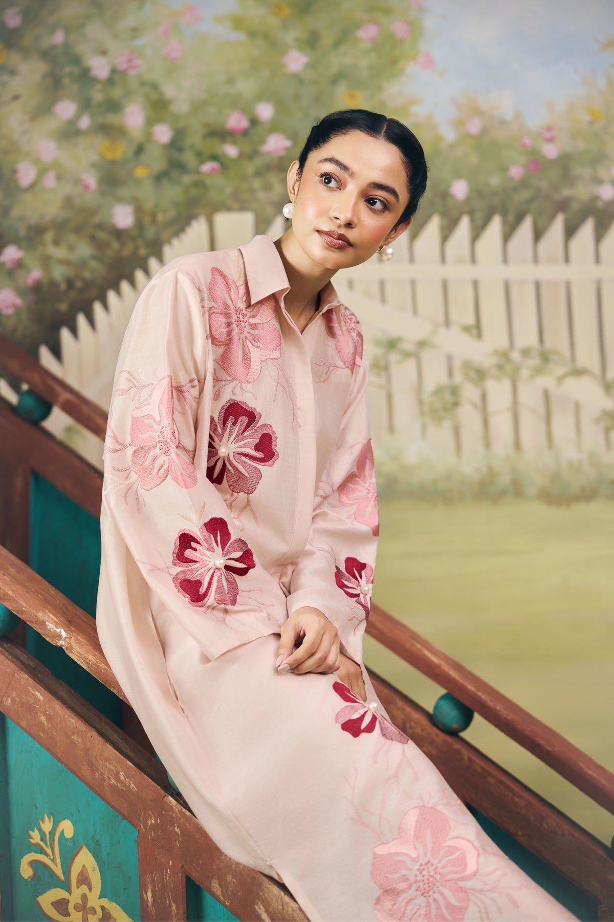 Rose Bloom Elongated Shirt Dress