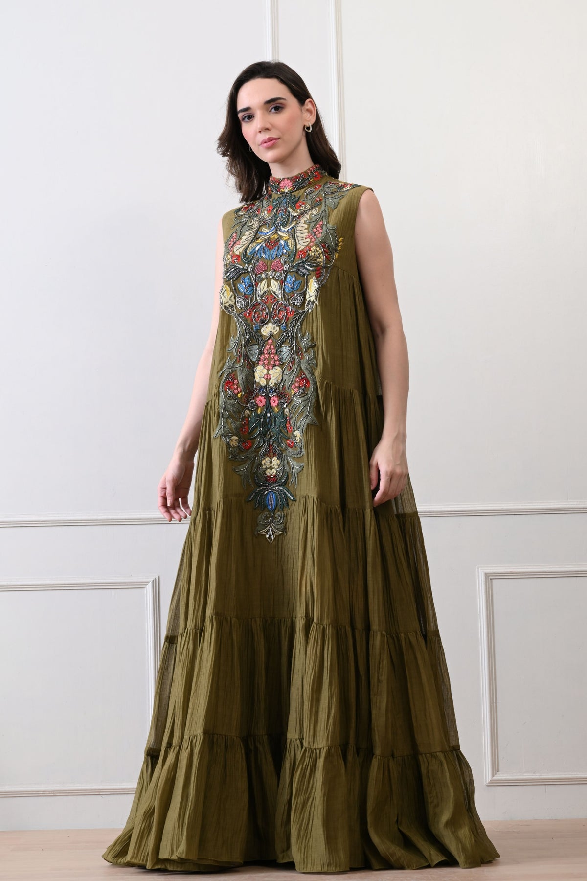 Olive High-neck Maxi Dress