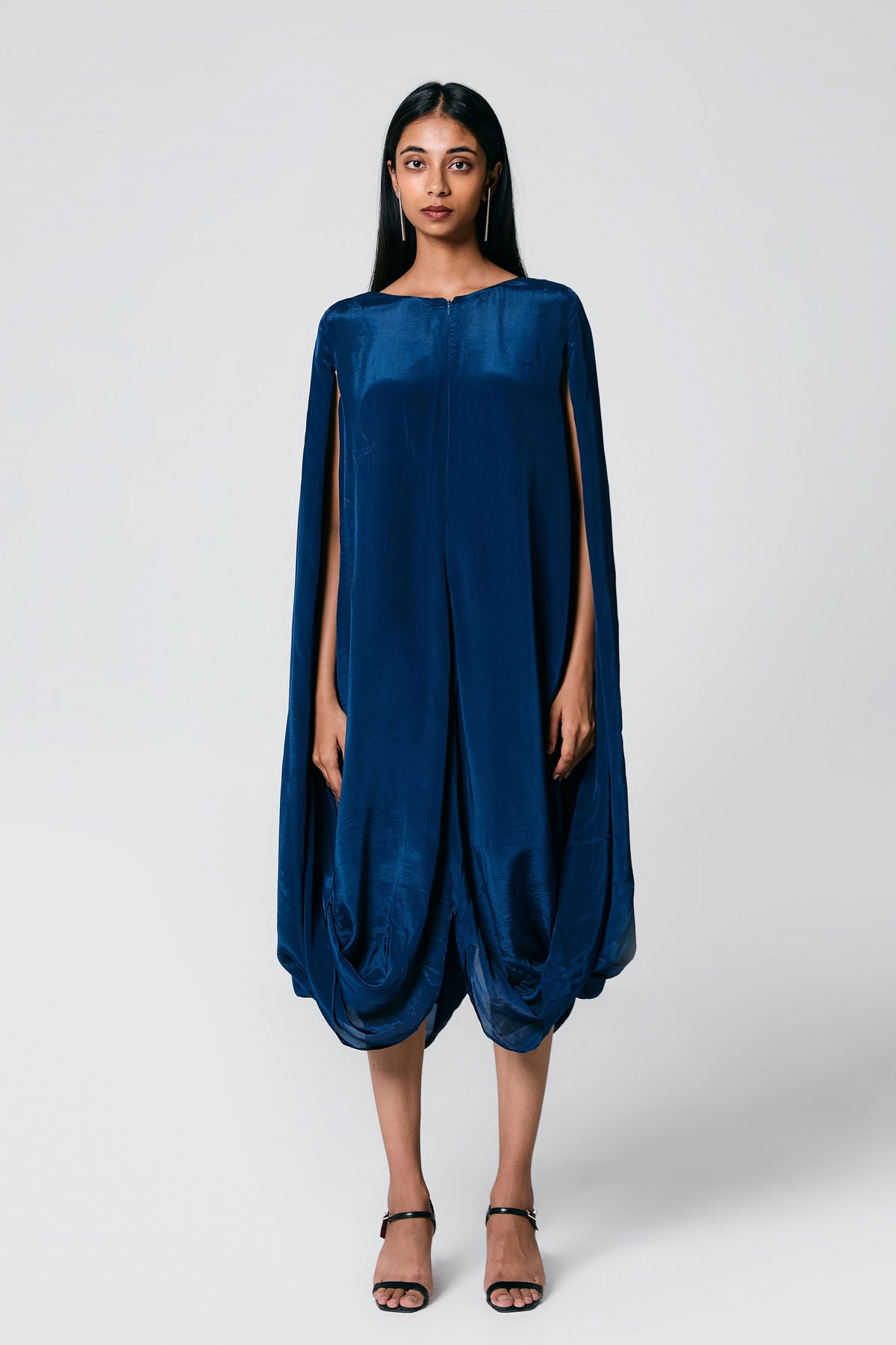 Blue Draped Cowl Dress