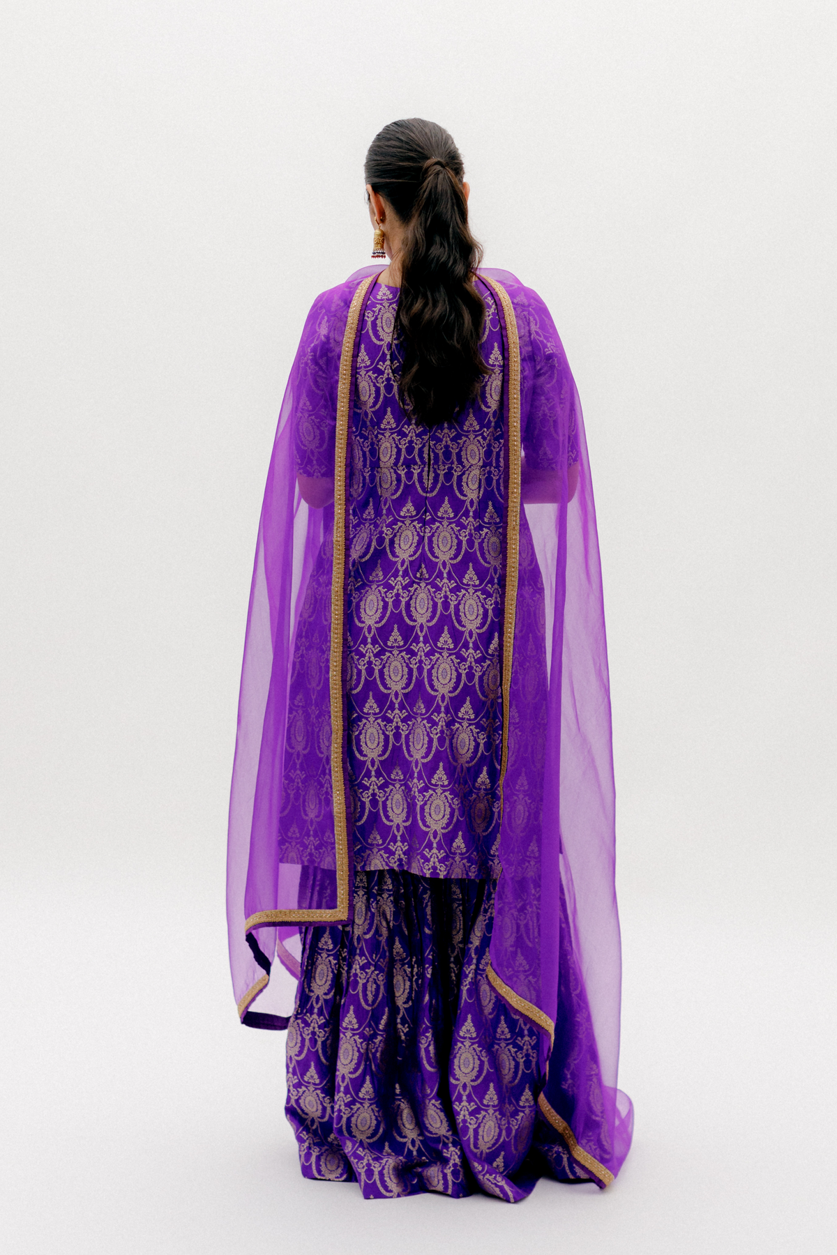 Purple Brocade Kurta Sharara set