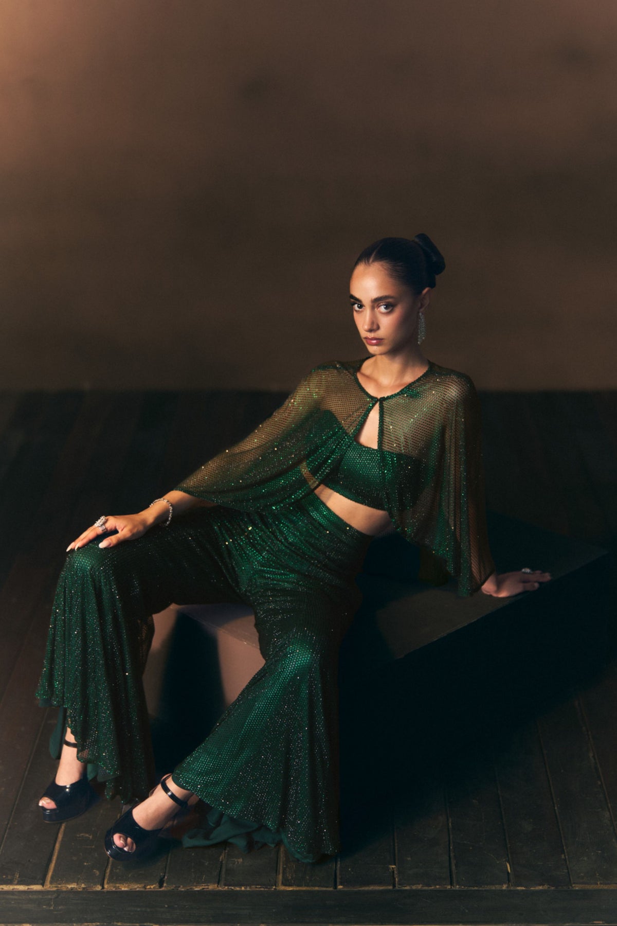 Verdant Flare Pants with Cape Set