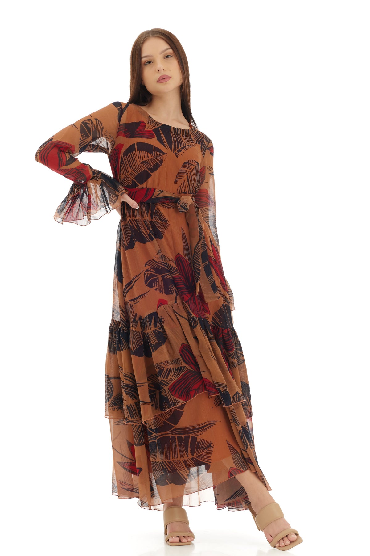Orange Floral Long Dress