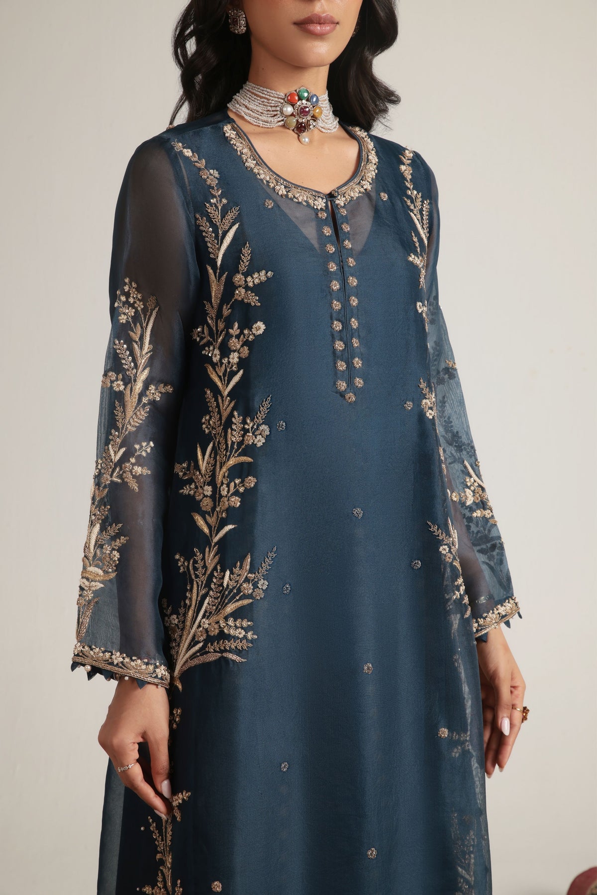 Blue Light Phool Patti Kurta Set
