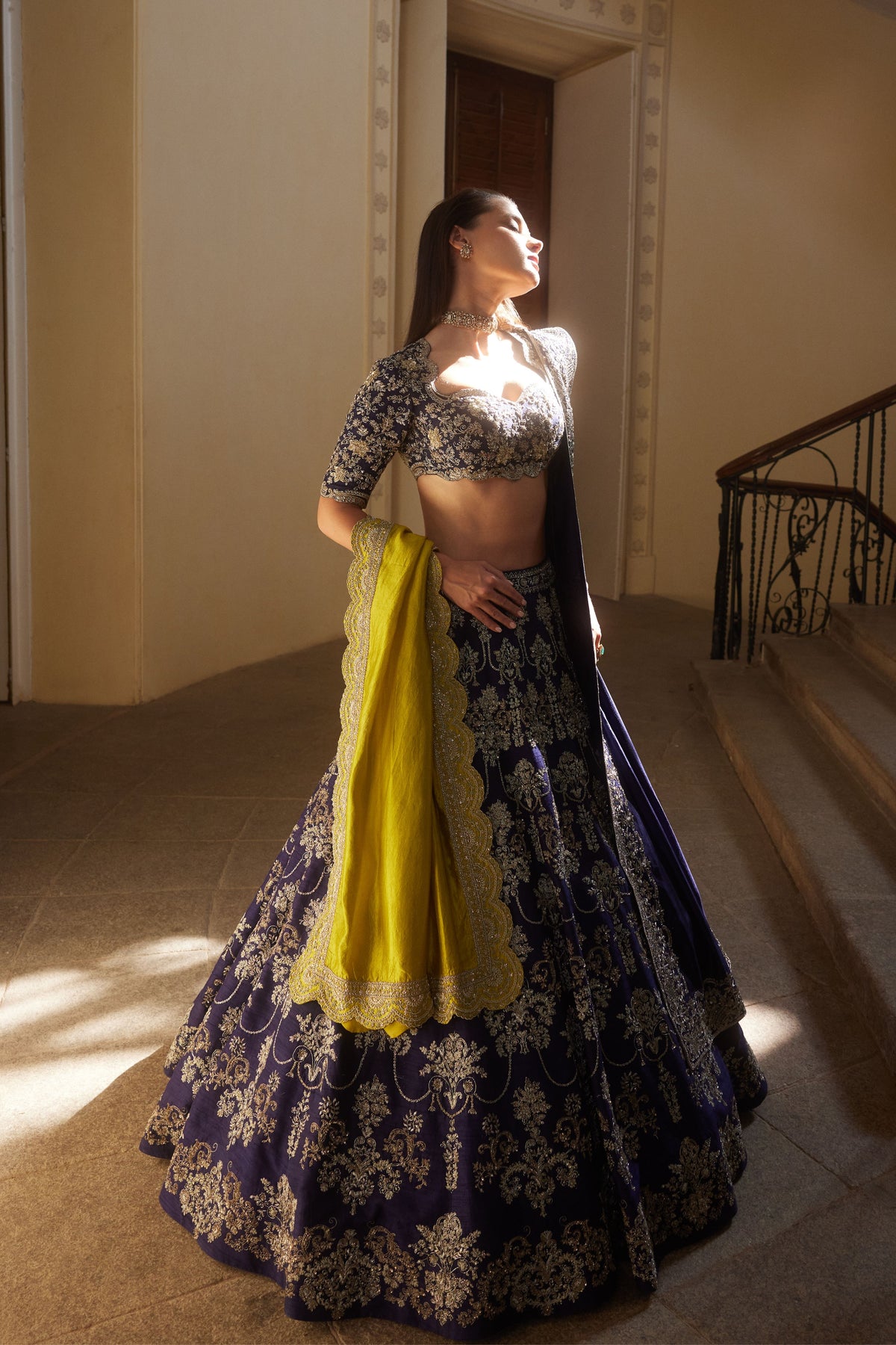 Embroidered Lehenga Set With Mustard Dupatta