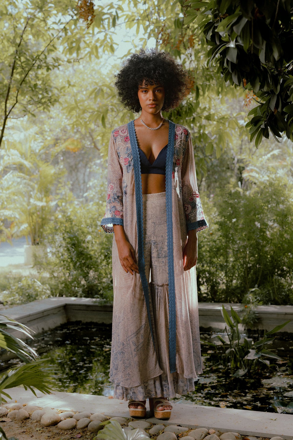 Ira Blue Printed Cape Set