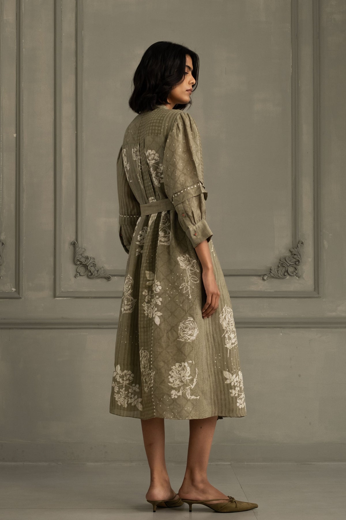 Sage Print Linen Dress