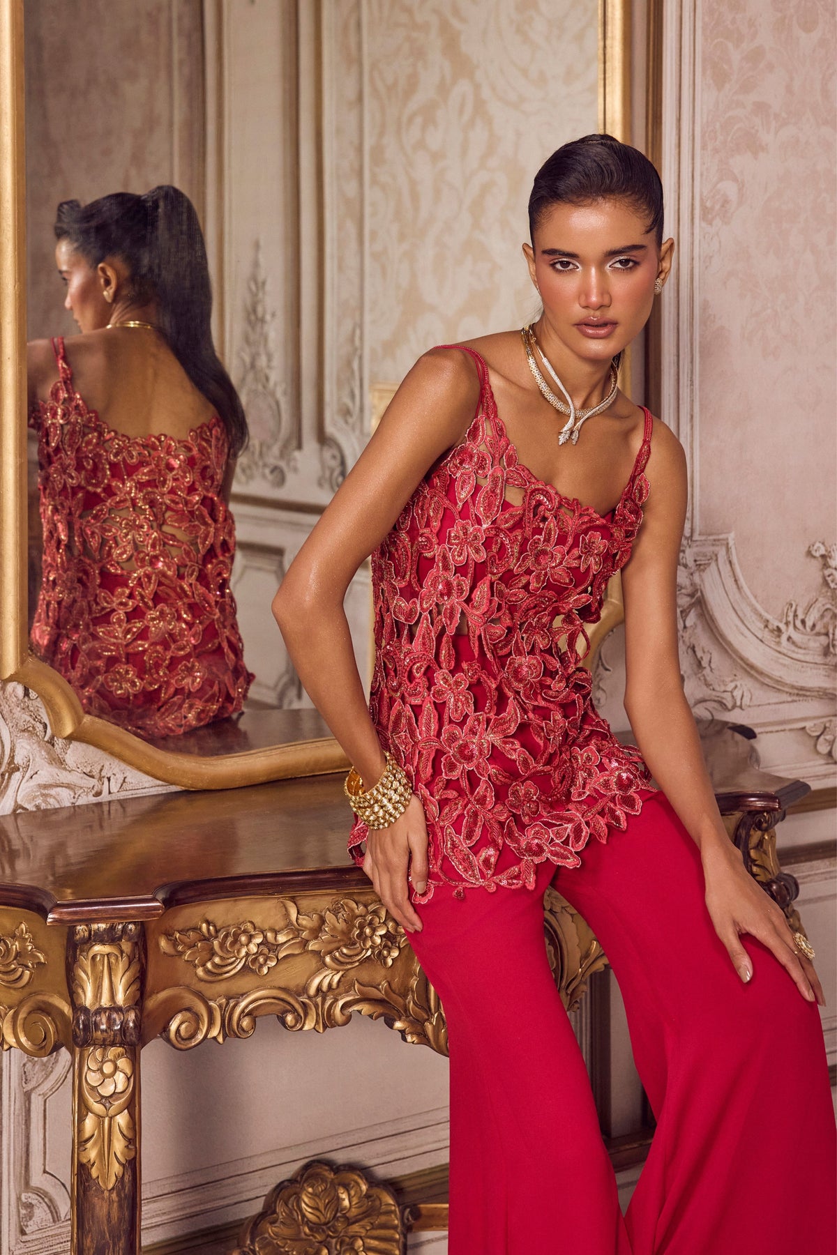 Magenta Cut Work Kurta and Pants