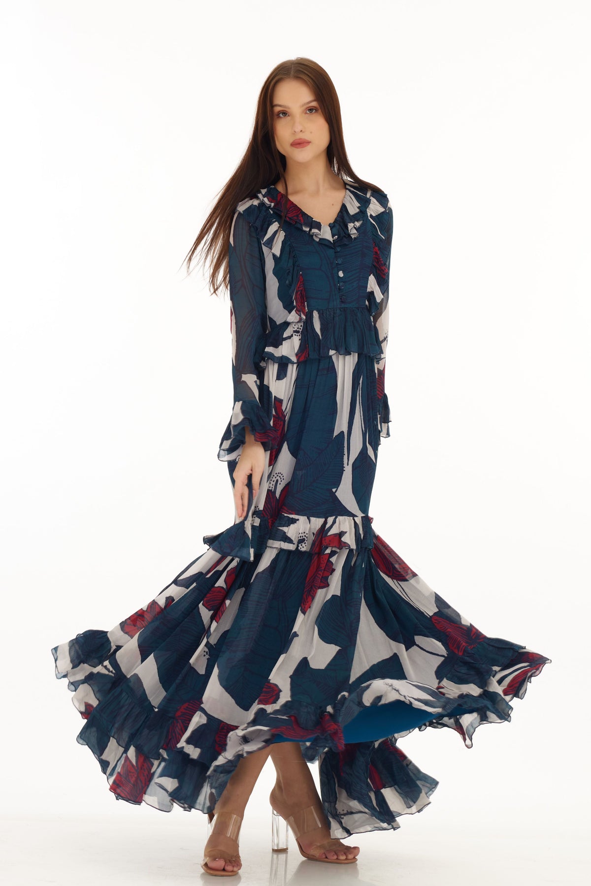 Blue and White Long Dress