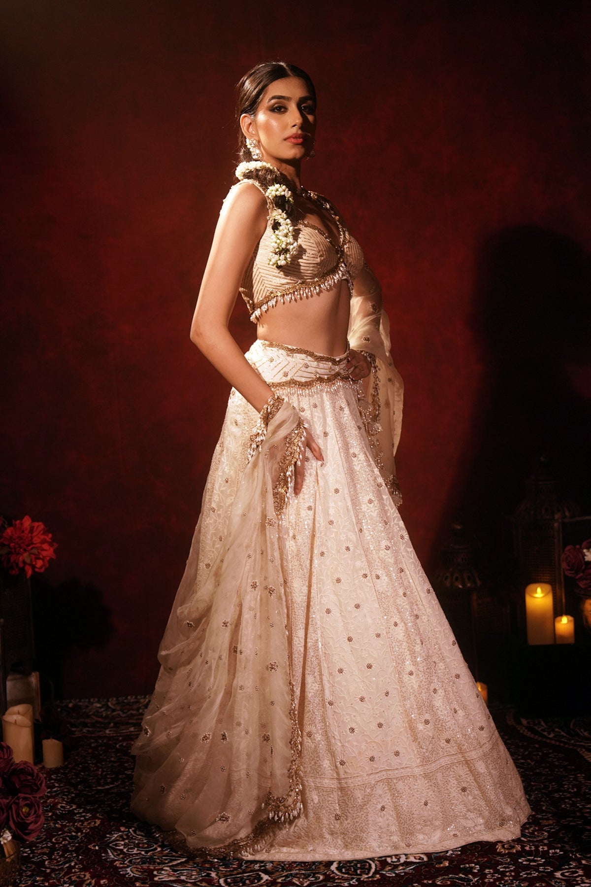 Ethereal Ivory Lucknowi Lehenga Set