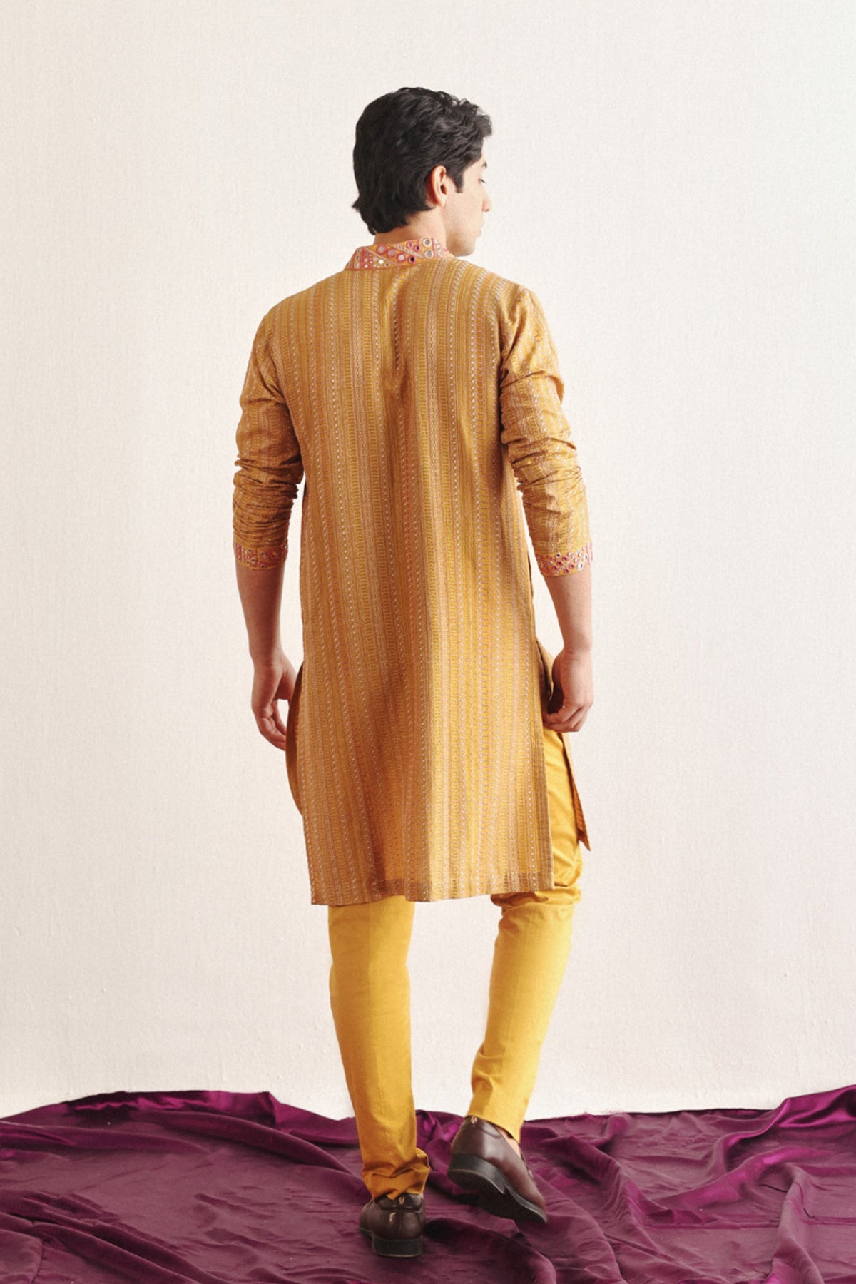 Golden Kantha Work Kurta Set