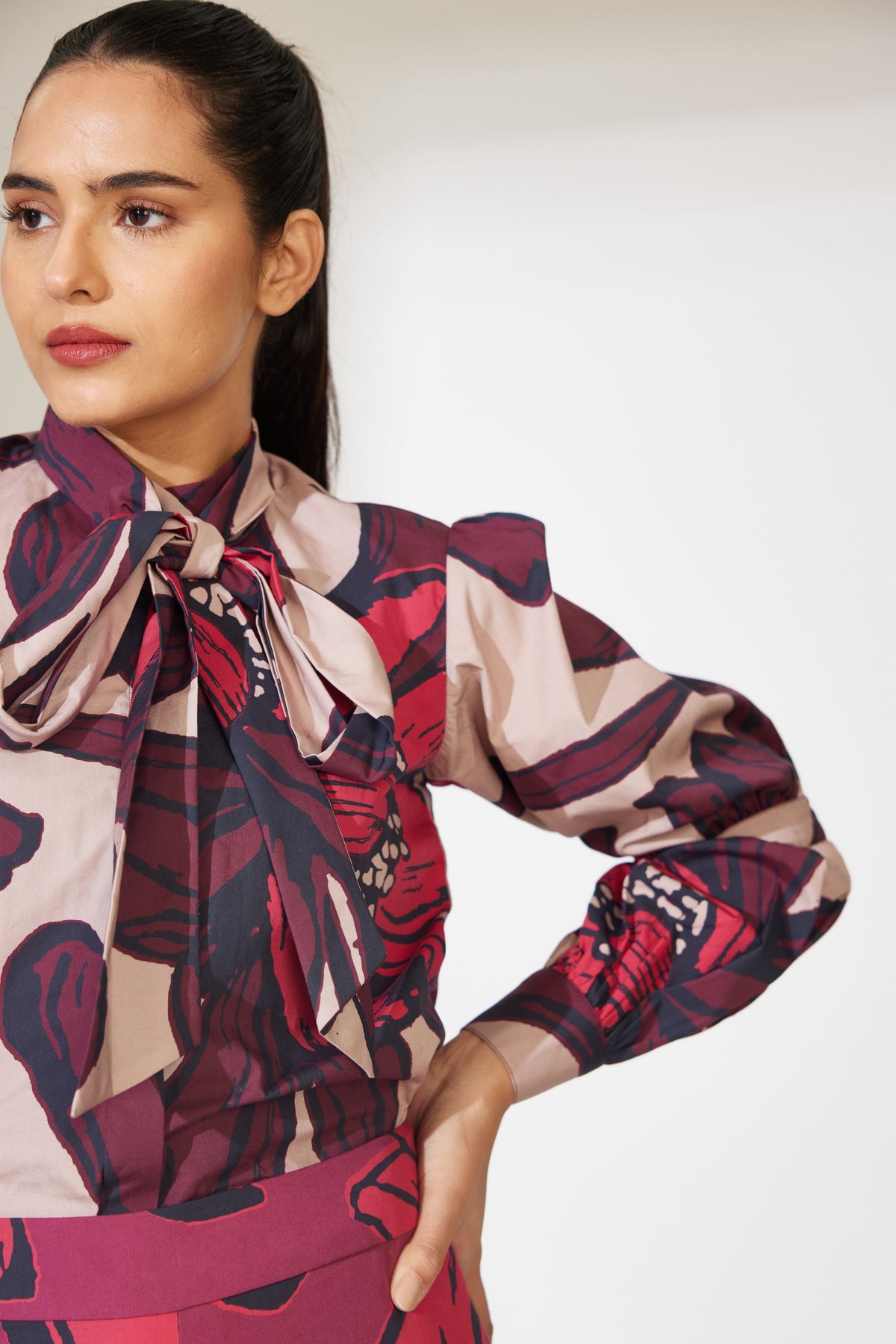 Beige and Maroon Tie Shirt