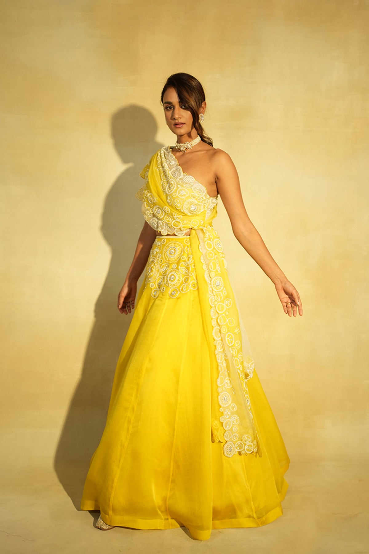 Lime Taarini Drape Lehenga Set