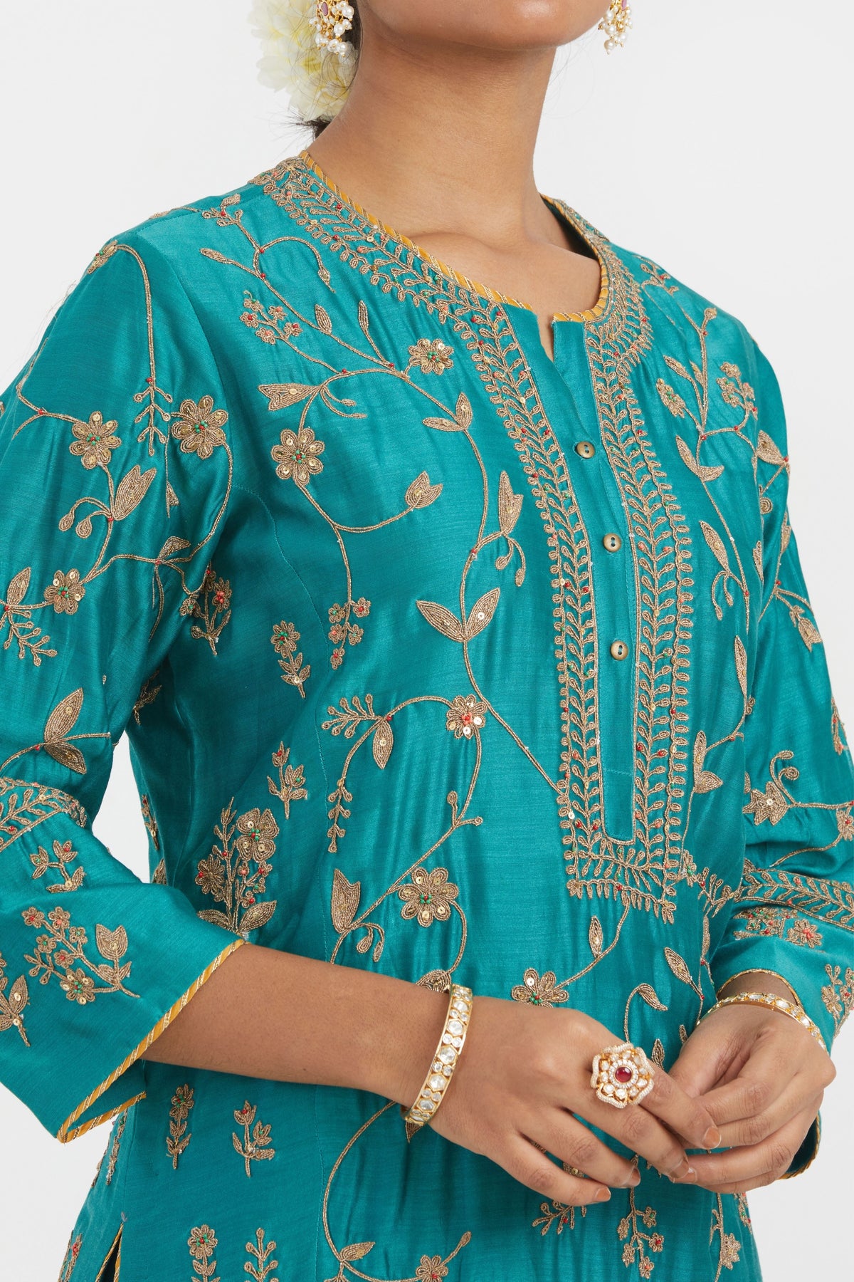 Teal Chanderi Kurta Set