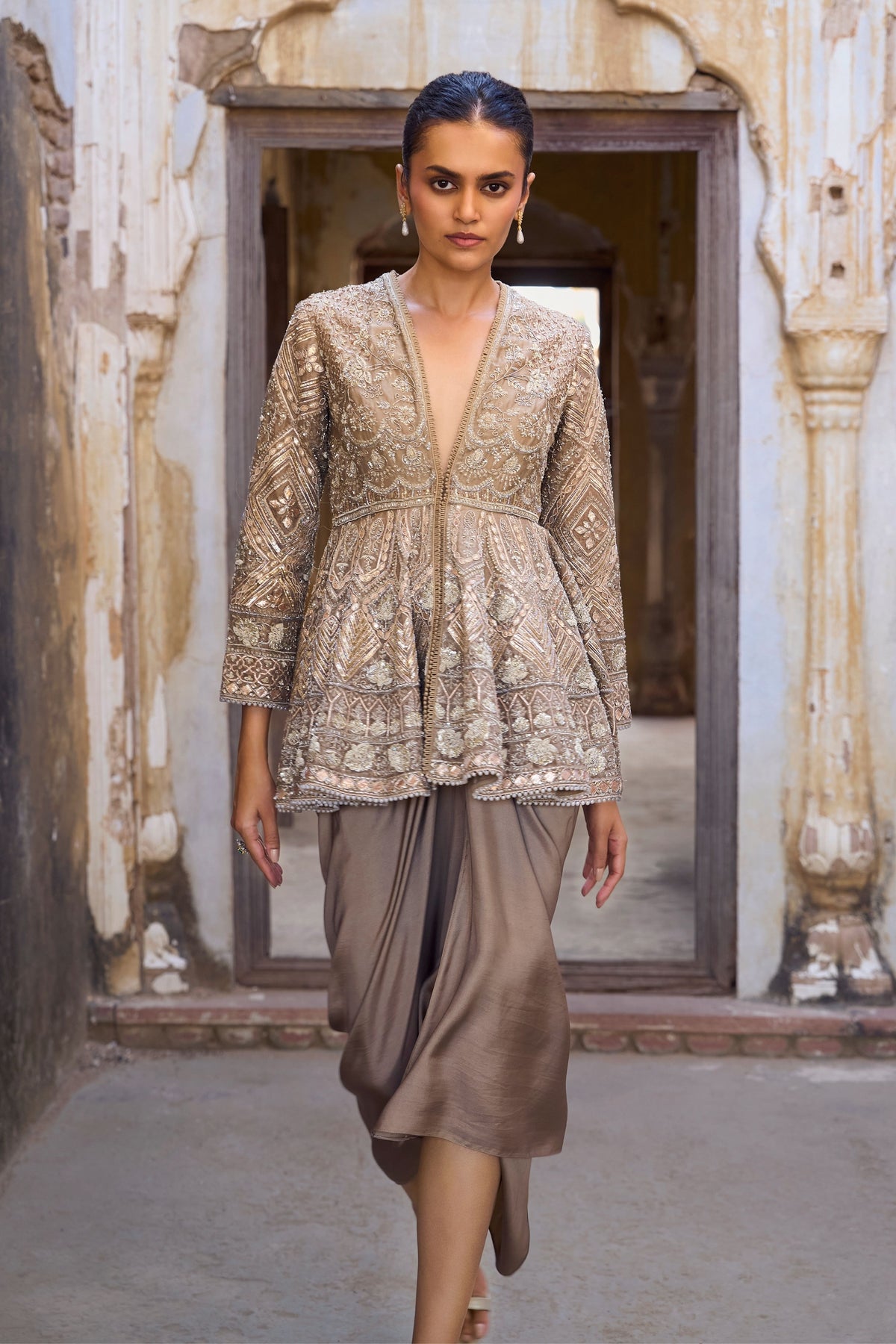 Golden Beige Peplum Set