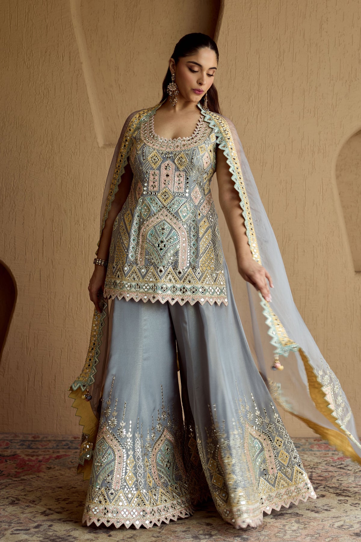 Tissue Patch Kurta Sharara Set