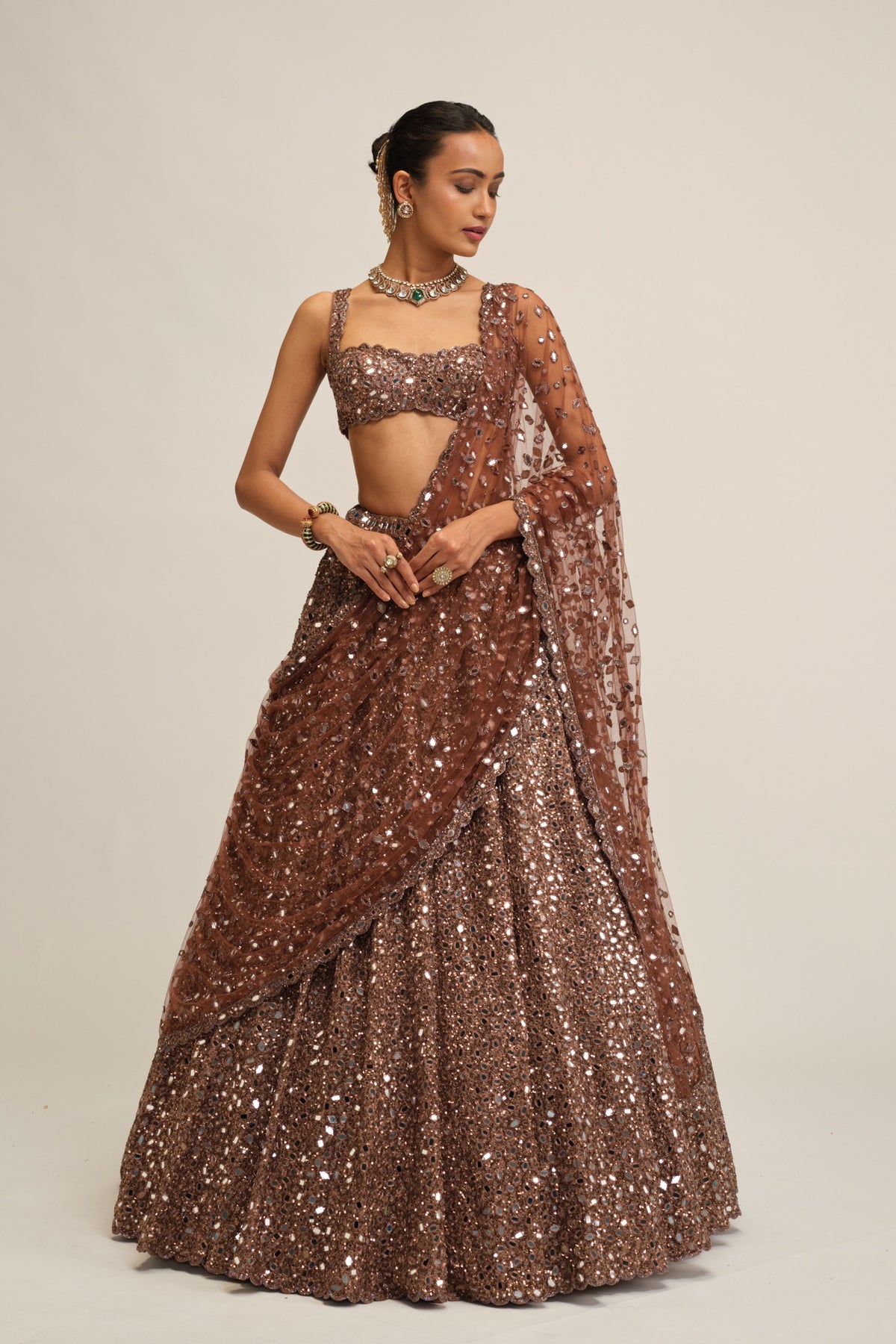 Beige Mirror Lehenga Set