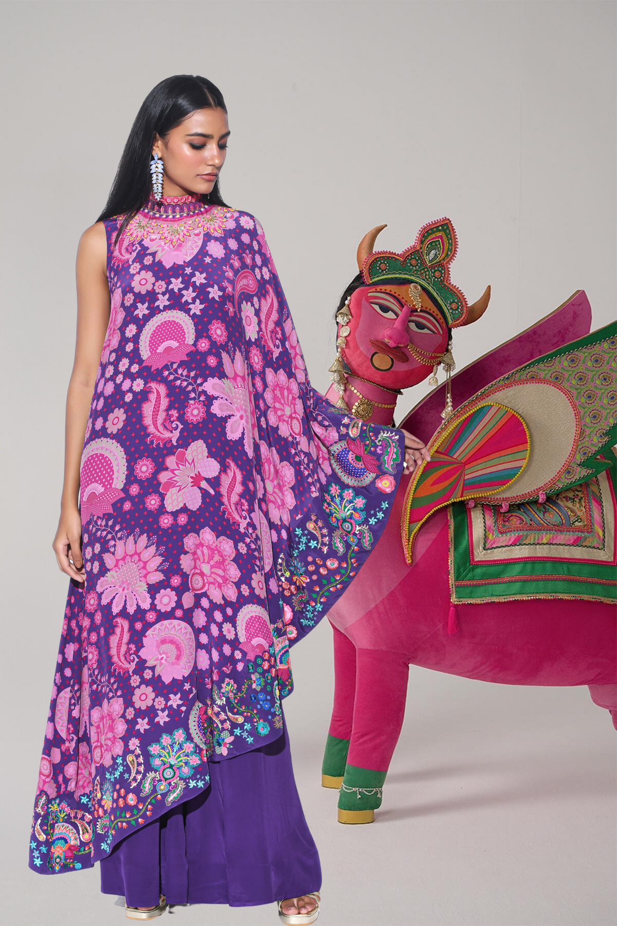 Violet Embroidered One Shoulder Dress and Jumpsuit