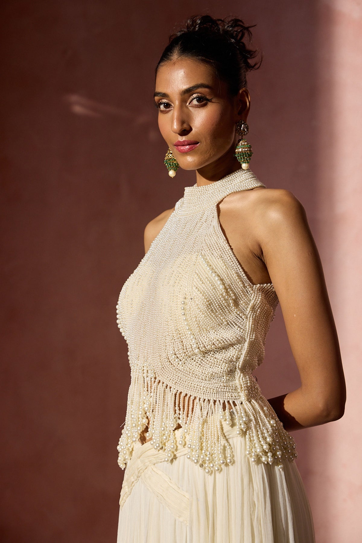 Ivory Pleated Skirt Set