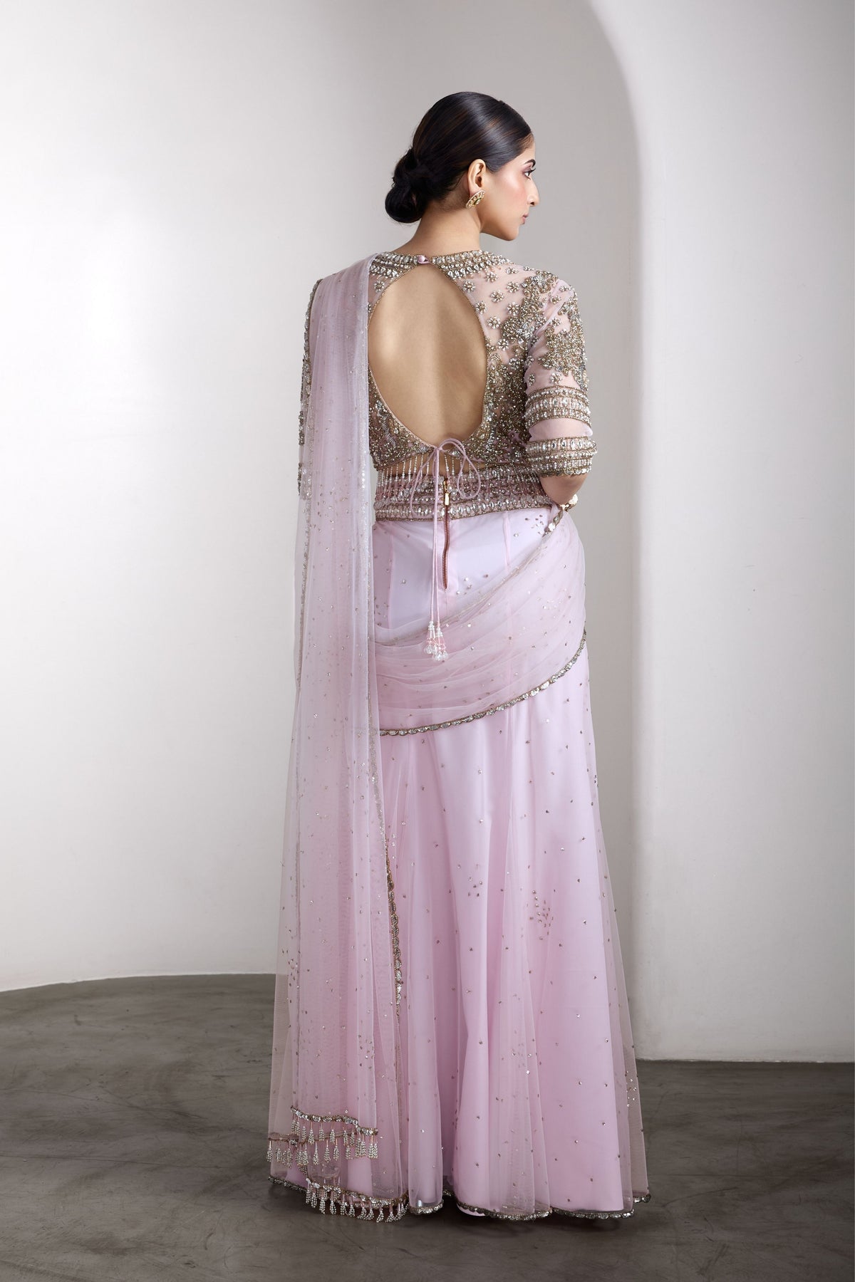 Pink Draped Saree Set