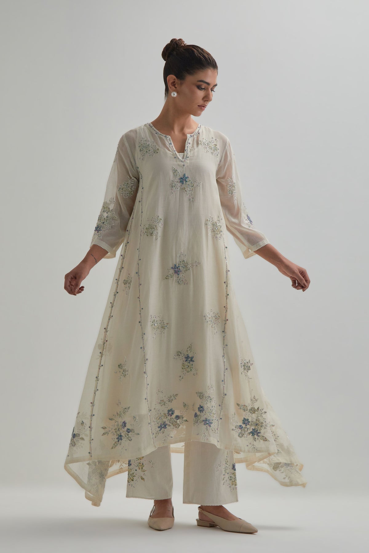 Blue Asymmetric Kurta Set
