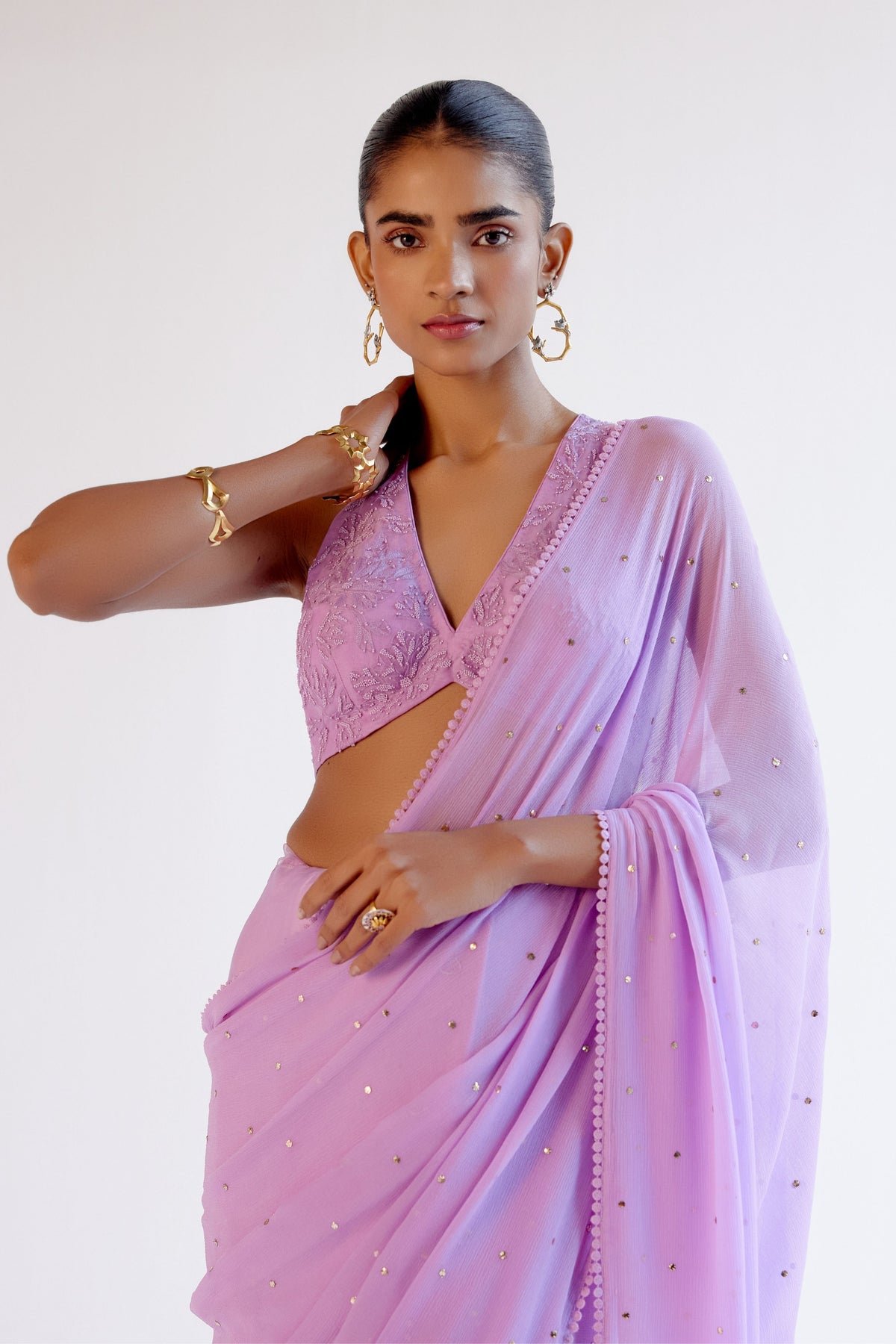 Lilac Mukaish Saree Set