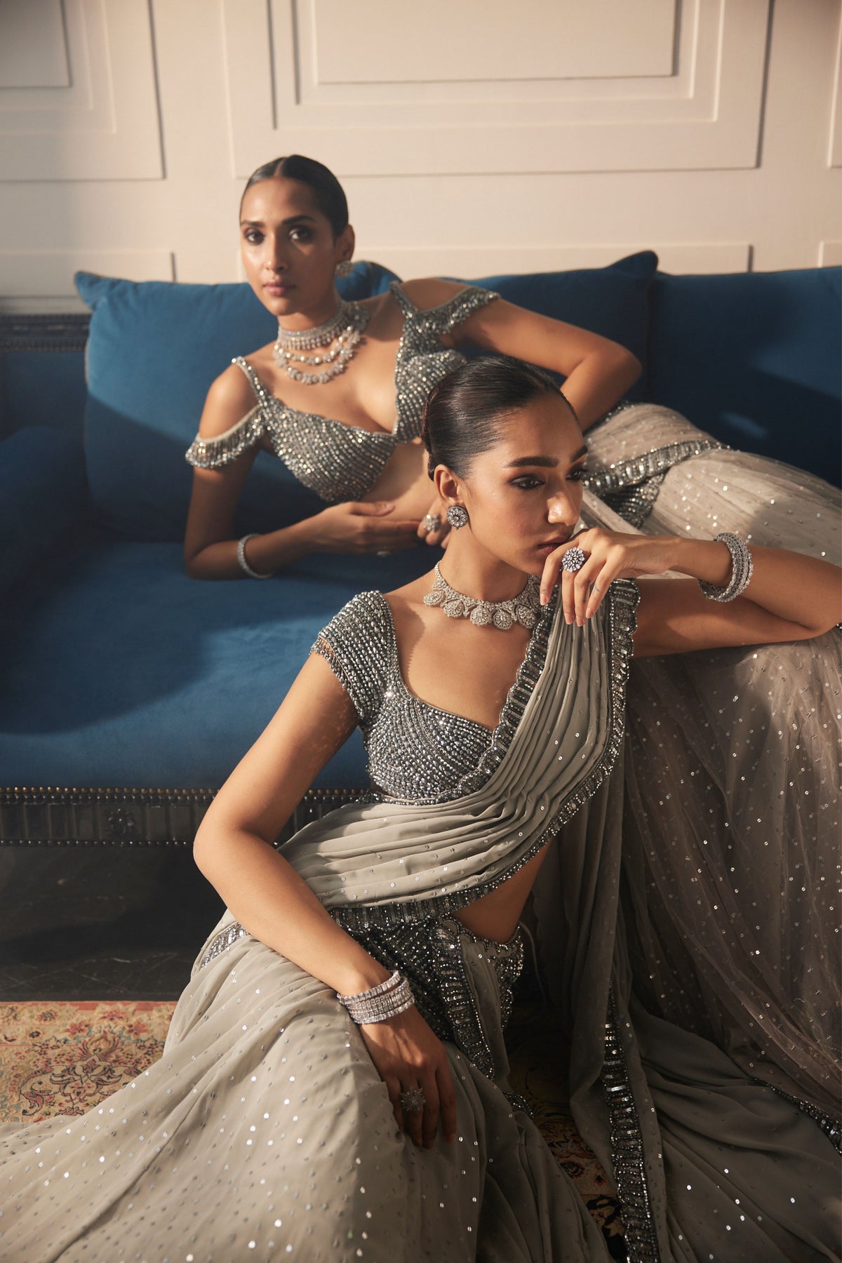 Crystal Grey Sequins Embroidered Lehenga Set