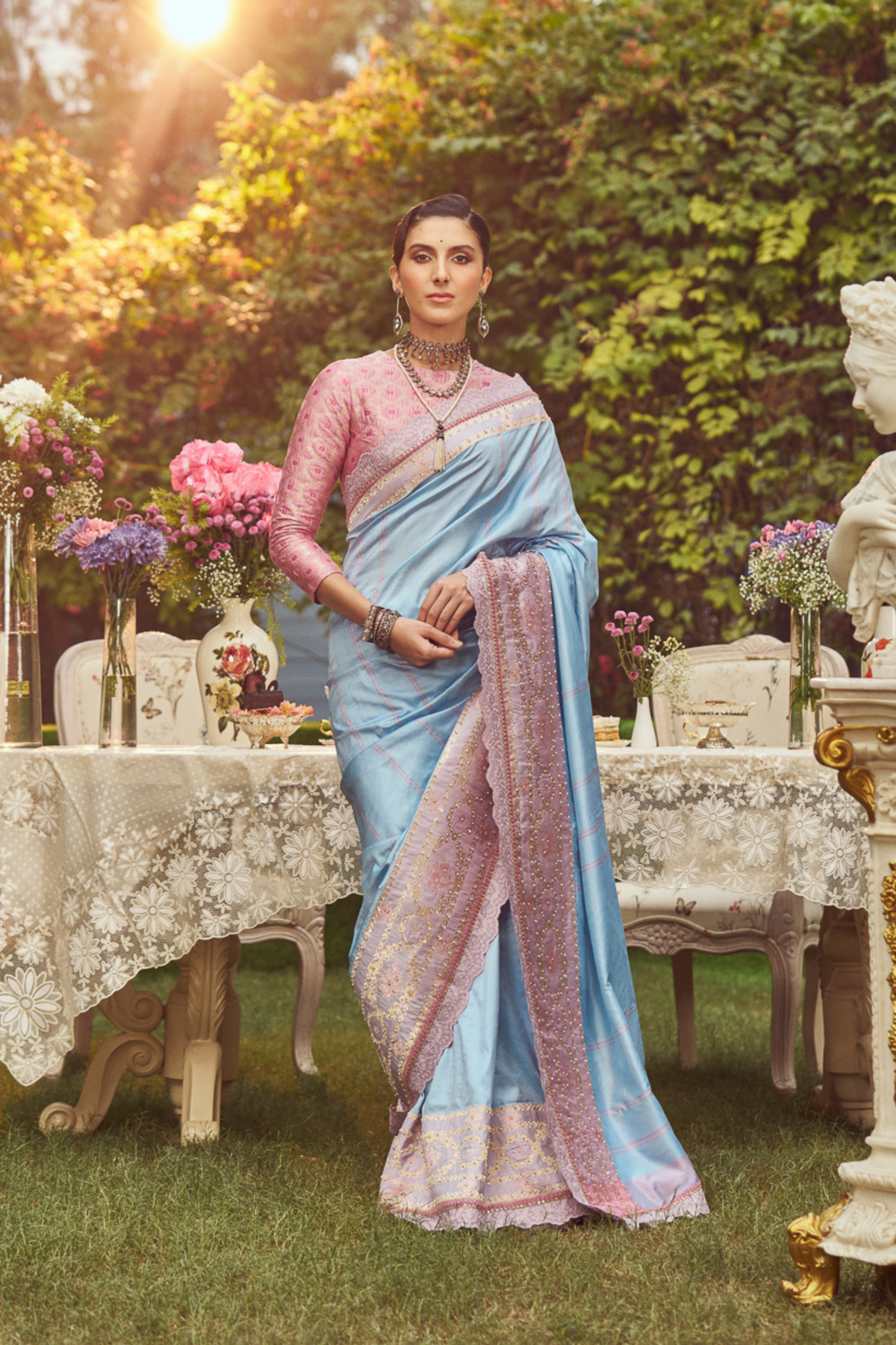 Ice Blue Zari Handloom Sari