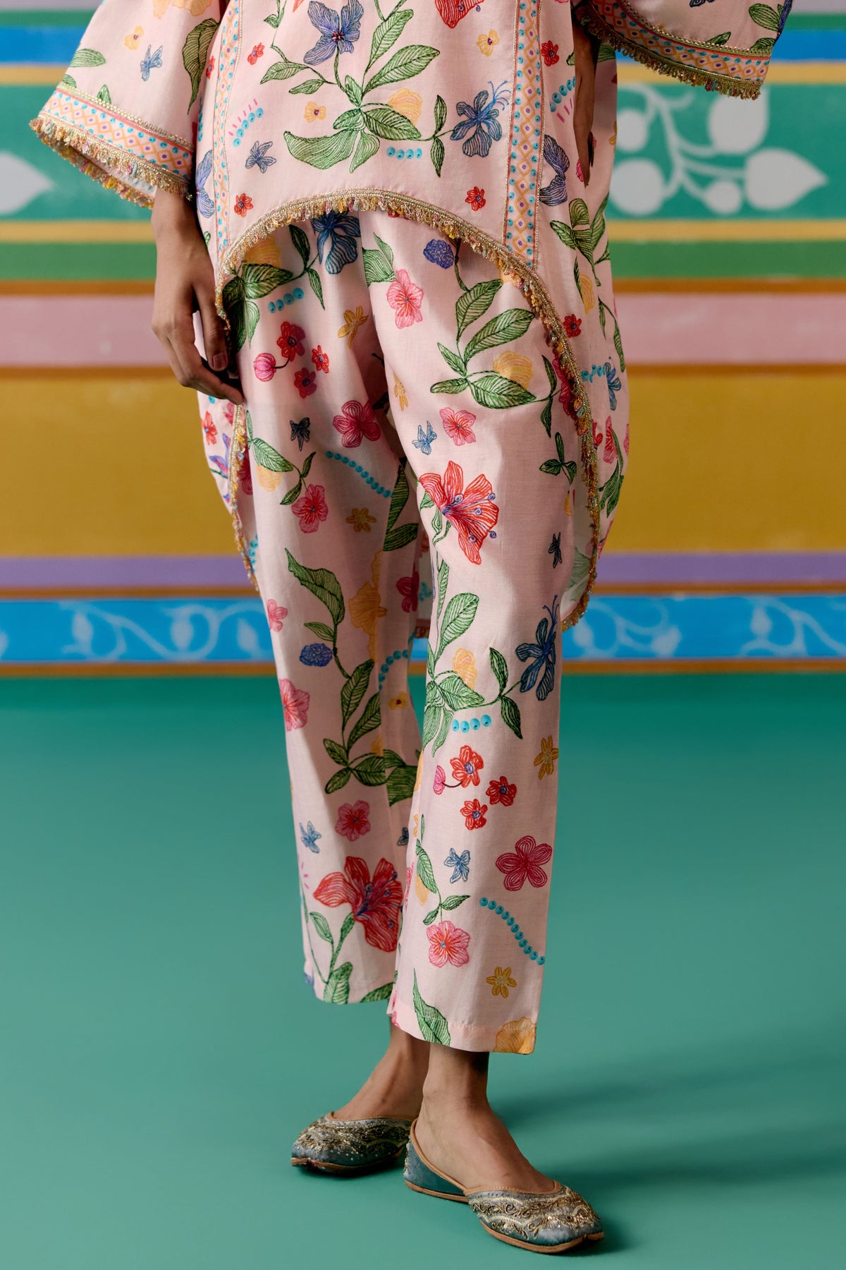 Dusty Pink Floral Short Kaftan Set