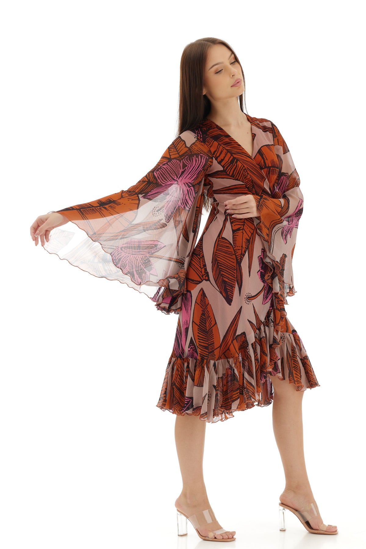 Orange and Beige Wrap Dress