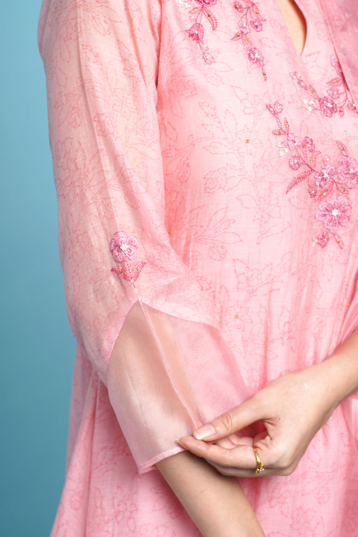 Pink Mul Chanderi Kurta Set