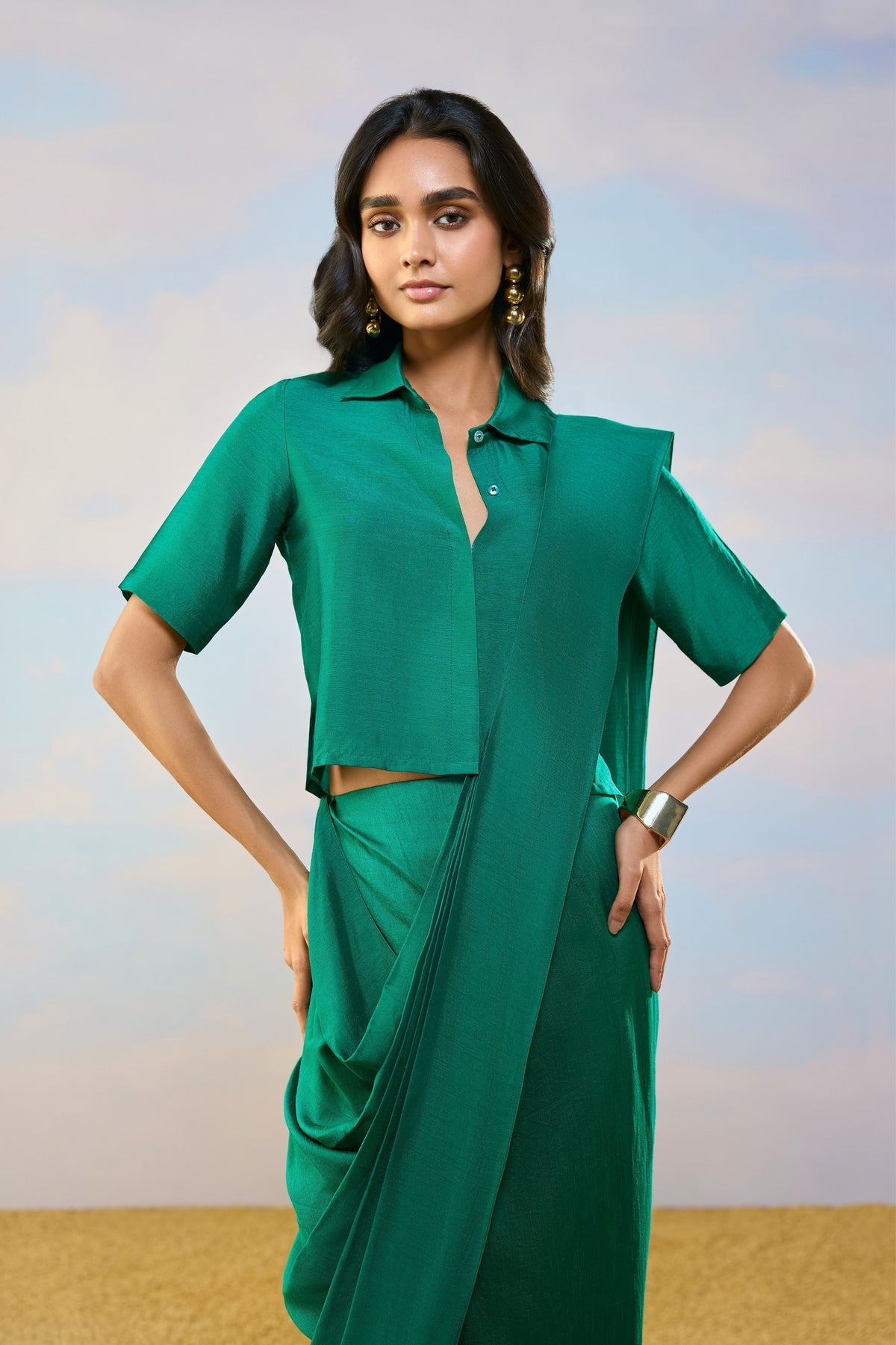 Emerald Drape Saree Set