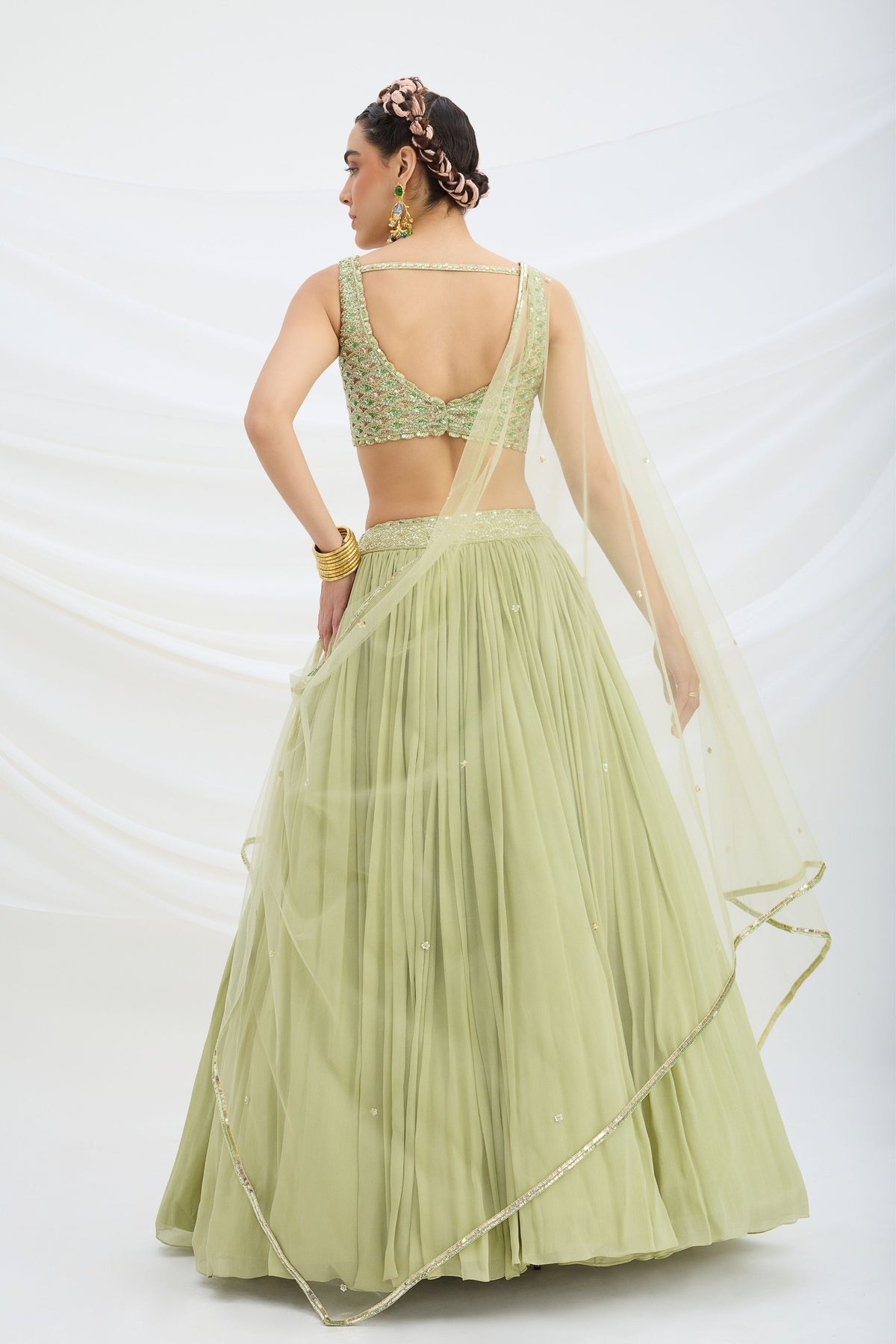 Pista Green Embroiered Lehenga Set