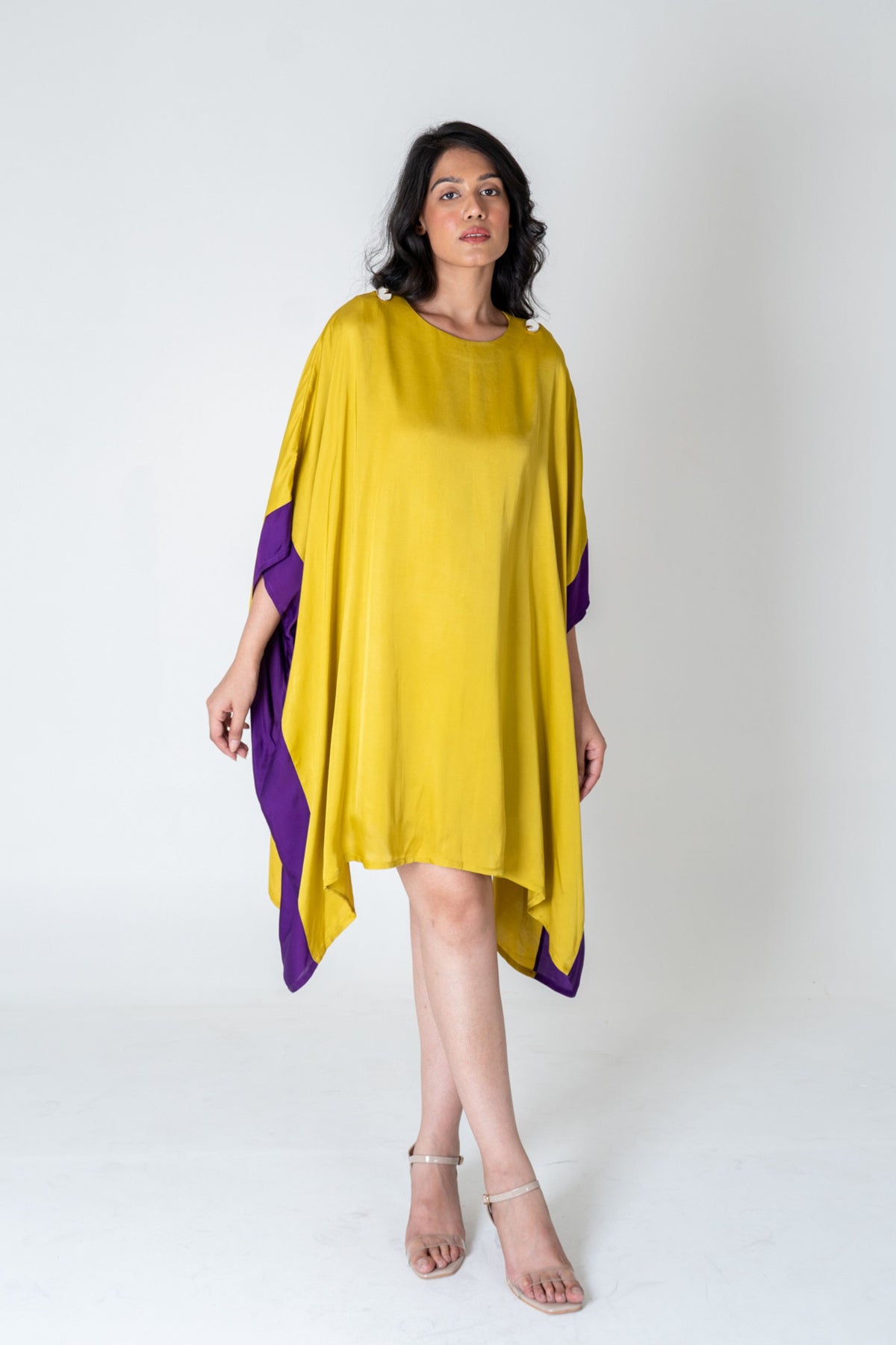Yellow-purple Short Kaftan Dress