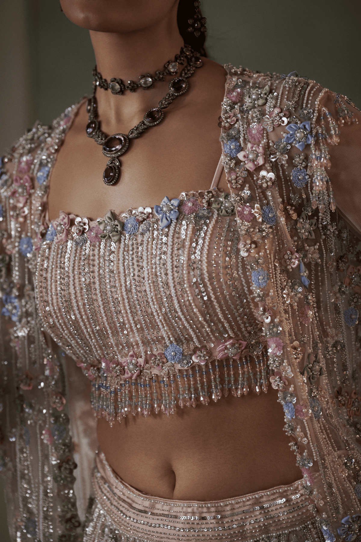 Peach Multicolored Lehenga Set