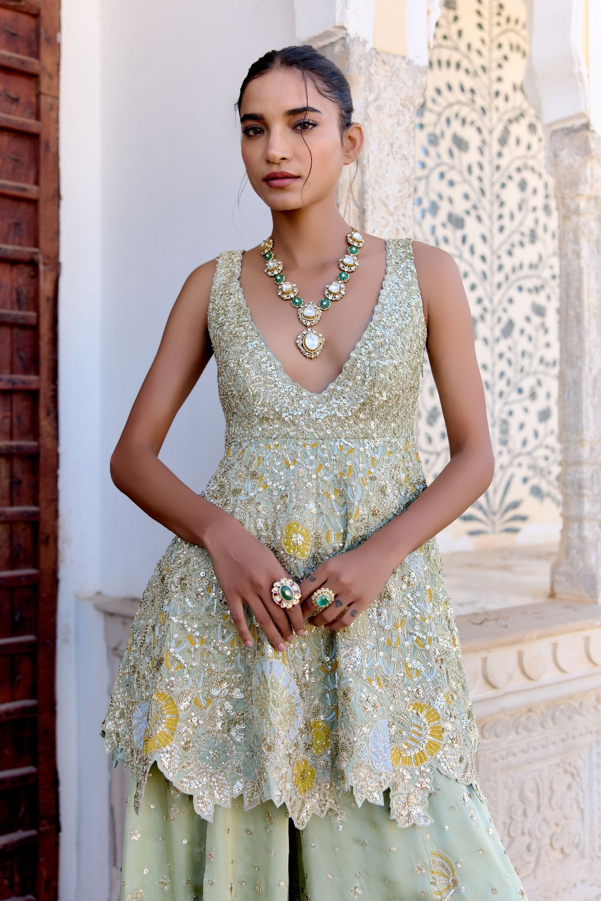 Sage Peplum Sharara Set