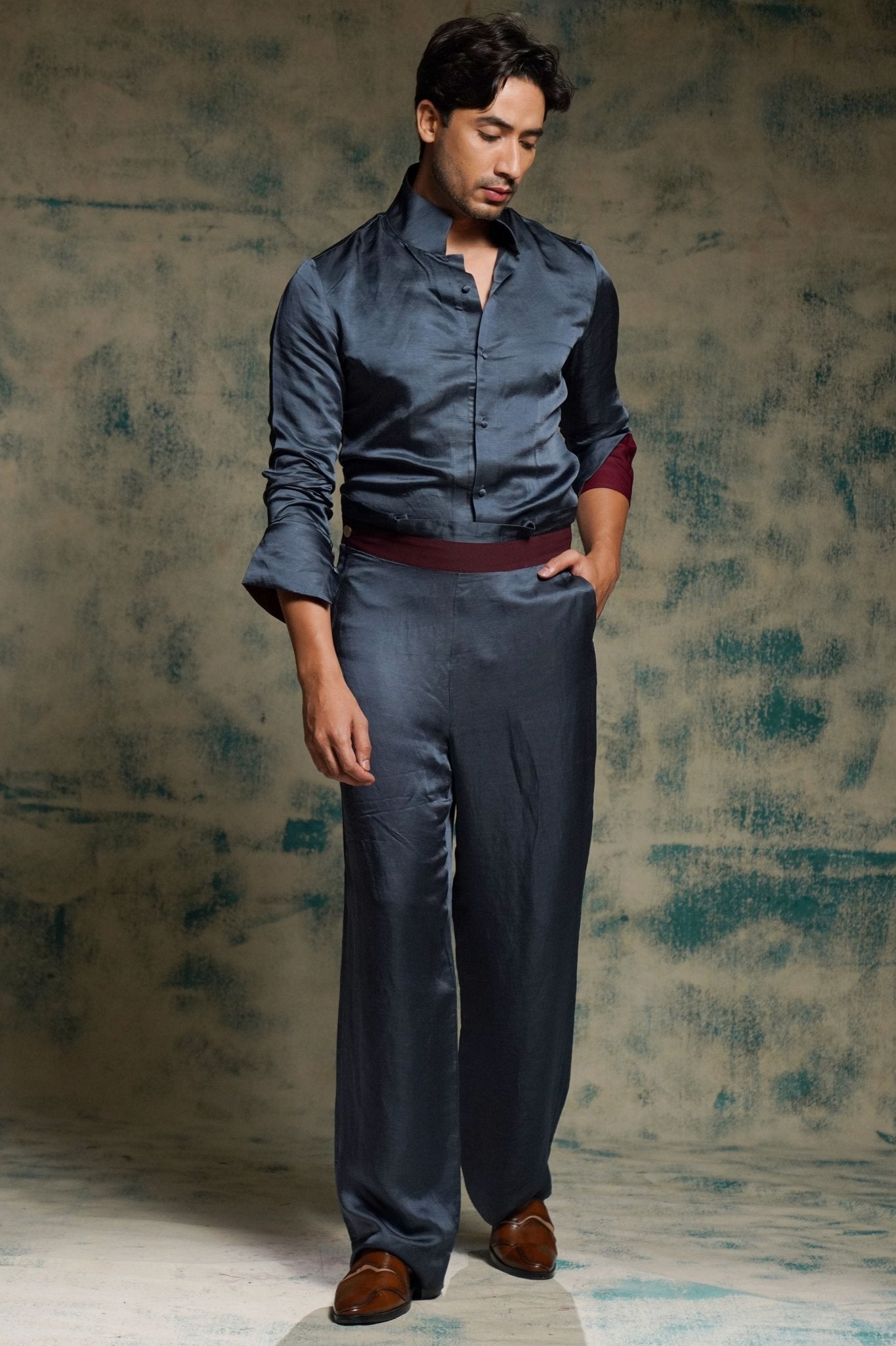 Charcoal Blue Shirt Set - Jatin Malik - Elahe