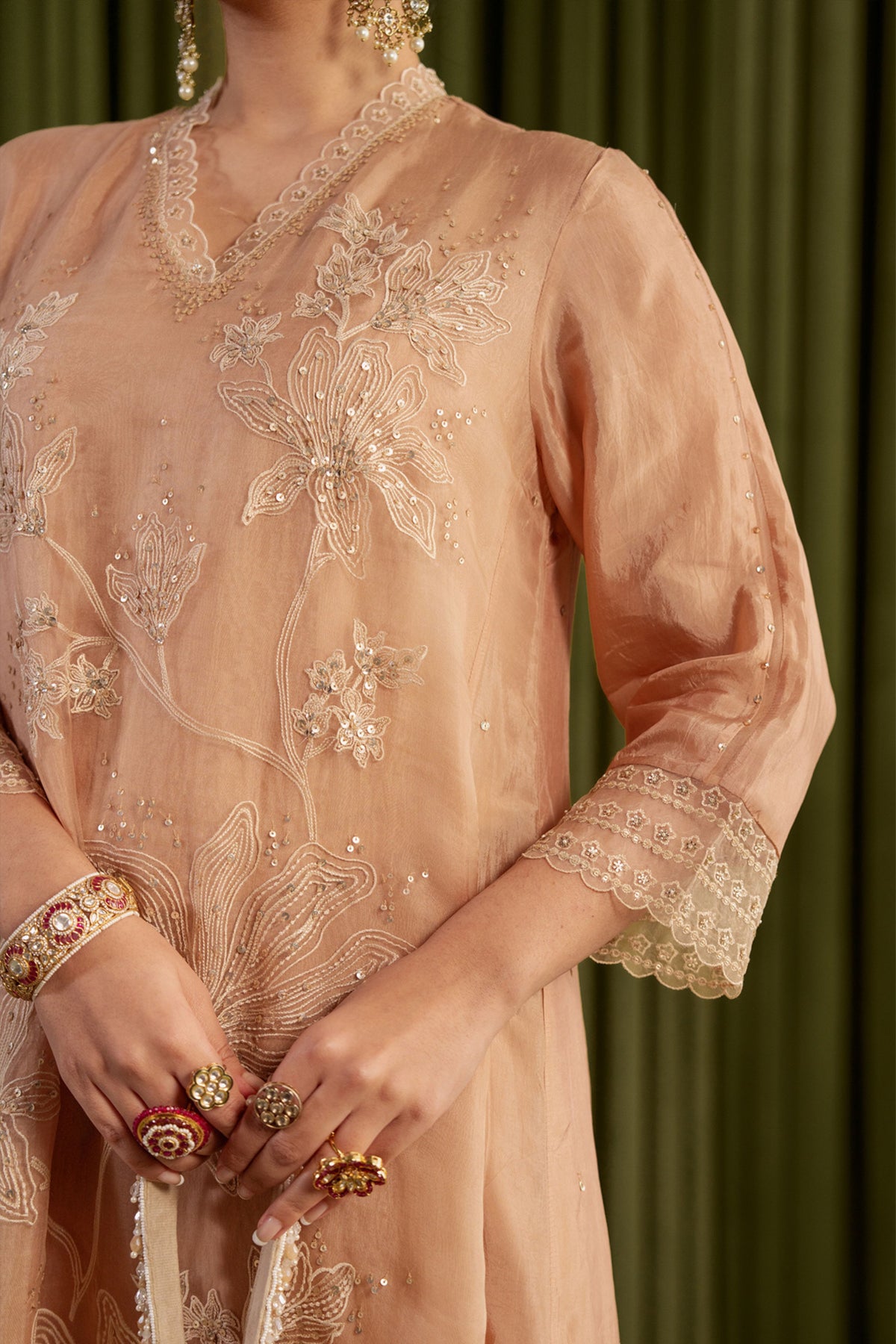 Golden Beige Embroidery Kurta Set