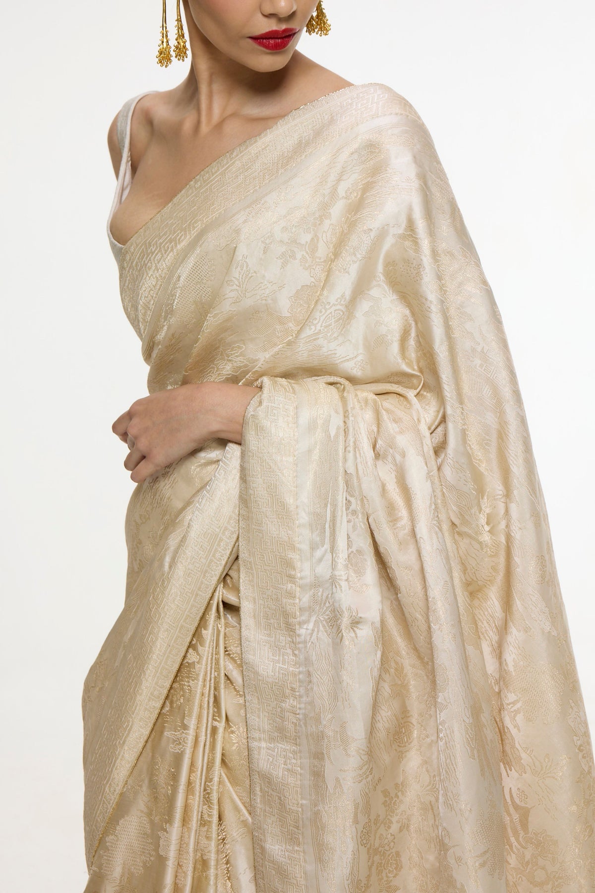Ivory Kadhwa Banarasi Saree