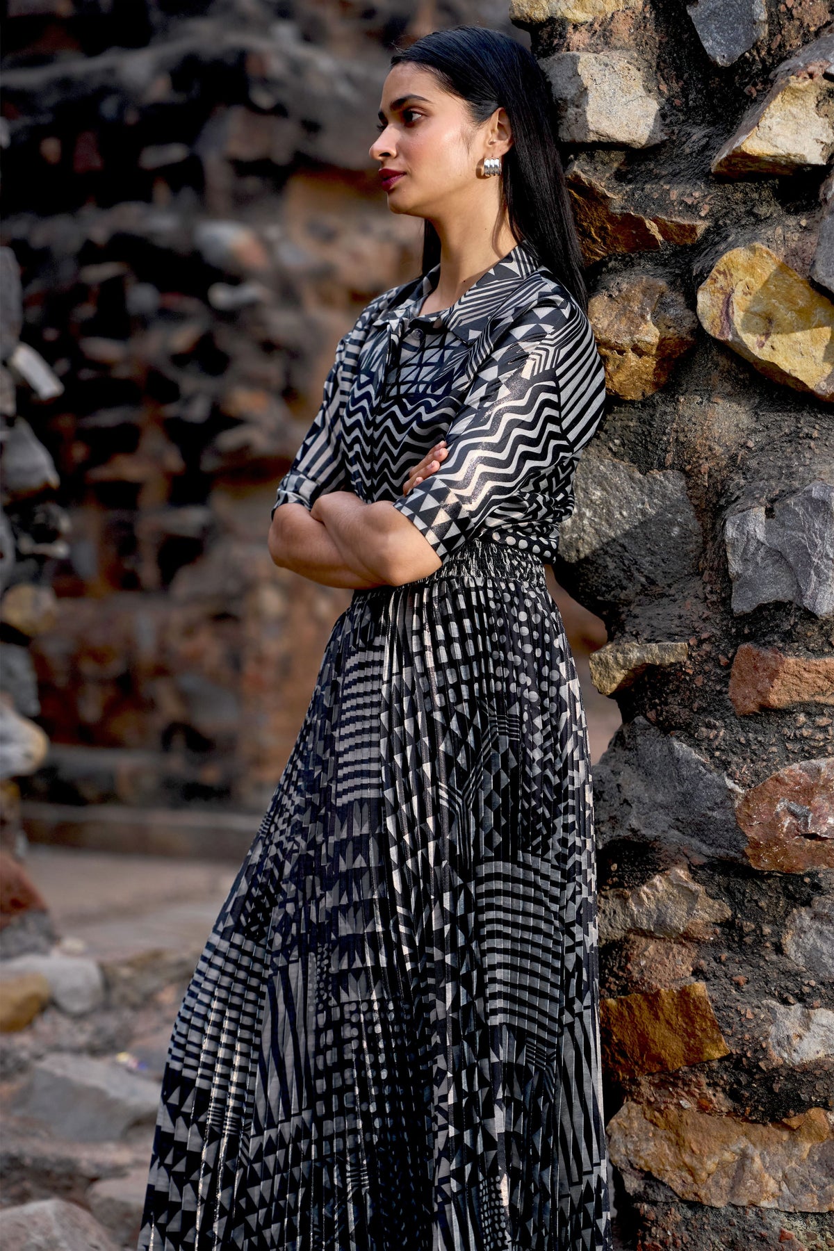 Multicolour Tribal Shimmer Skirt Set