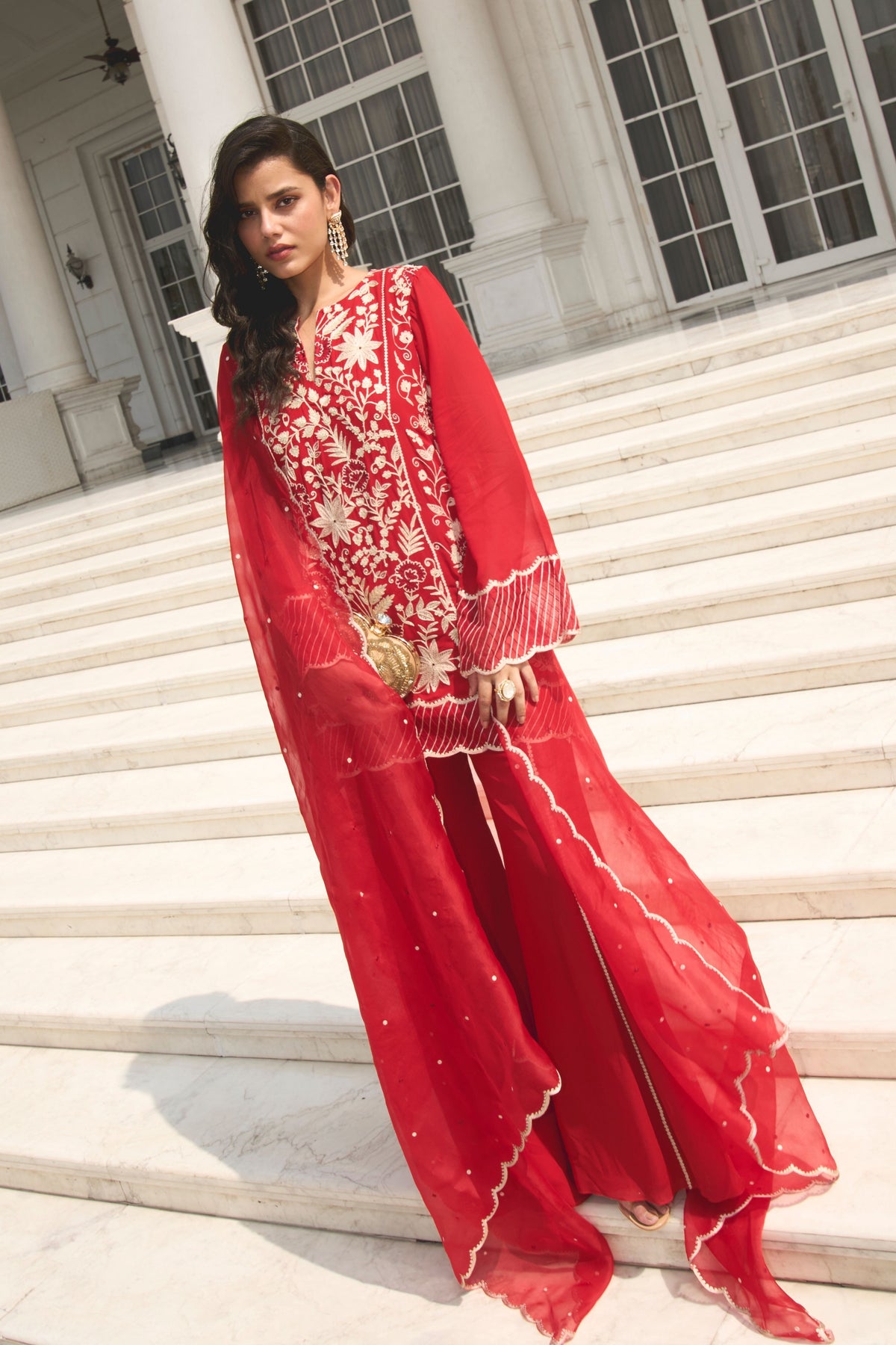 Red Kalidar Kurta Set