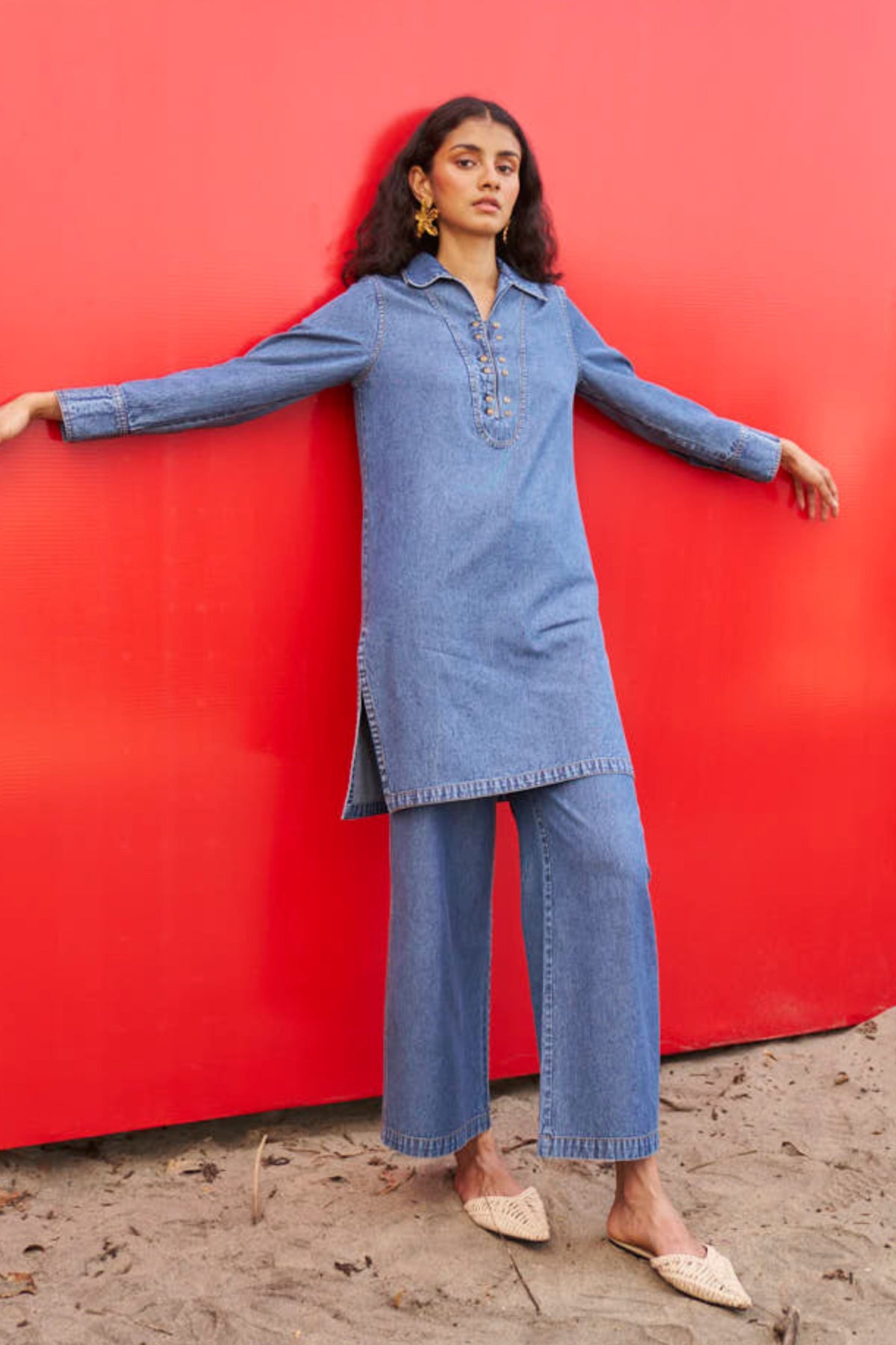 Washed Denim Long Top
