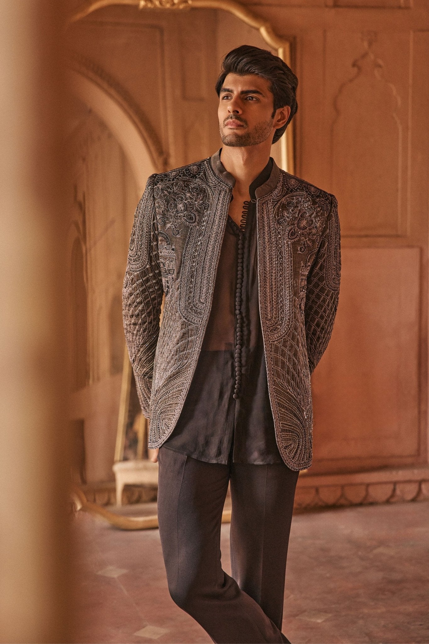 Black Tissue Jacket Set - Anjanaa M Dang Menswear - Elahe