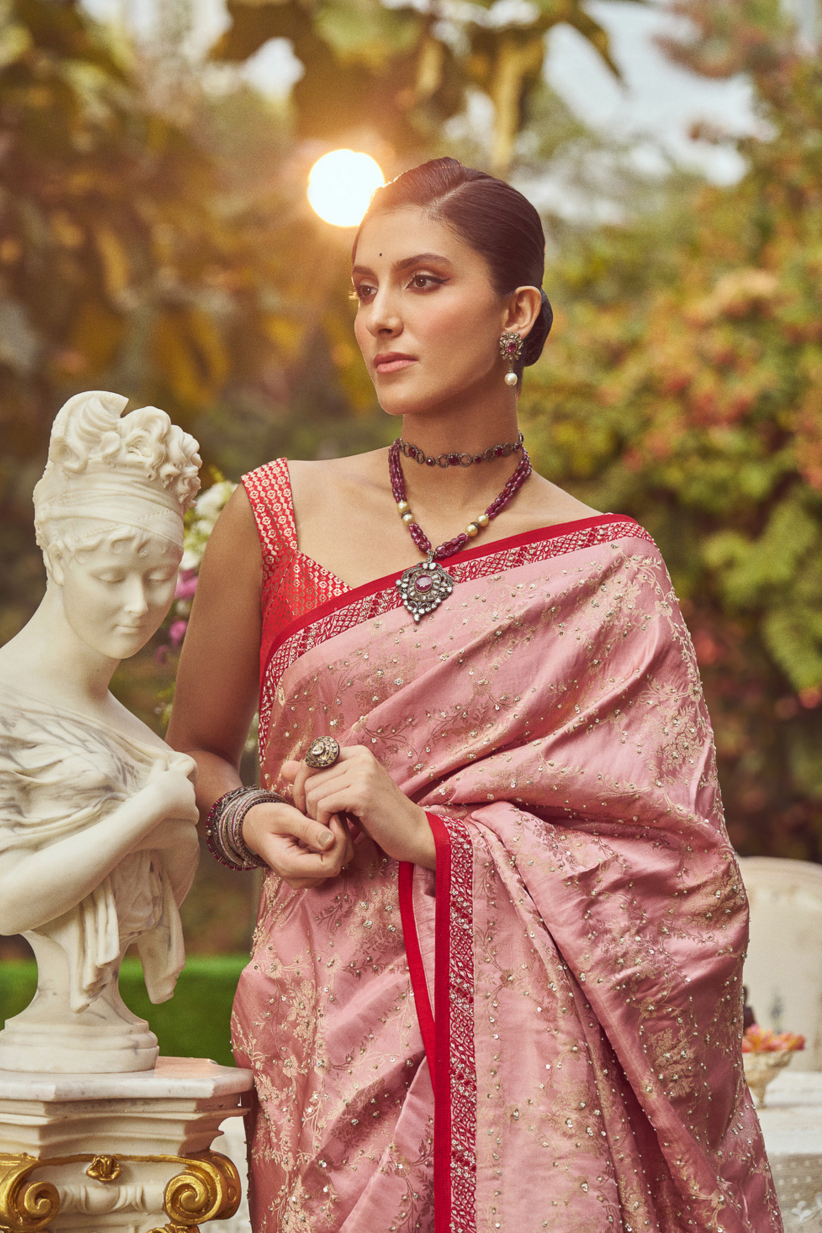 Rose Pink Zari Handloom Sari