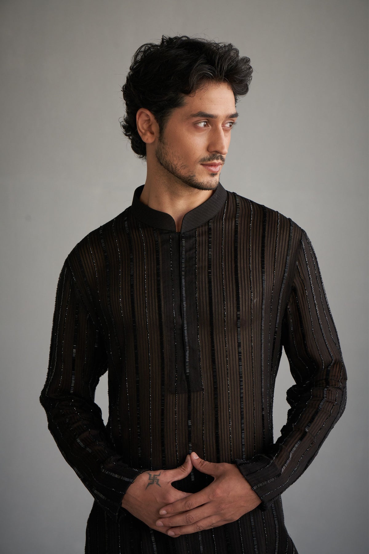 Black Gicha Cutdana Kurta Set
