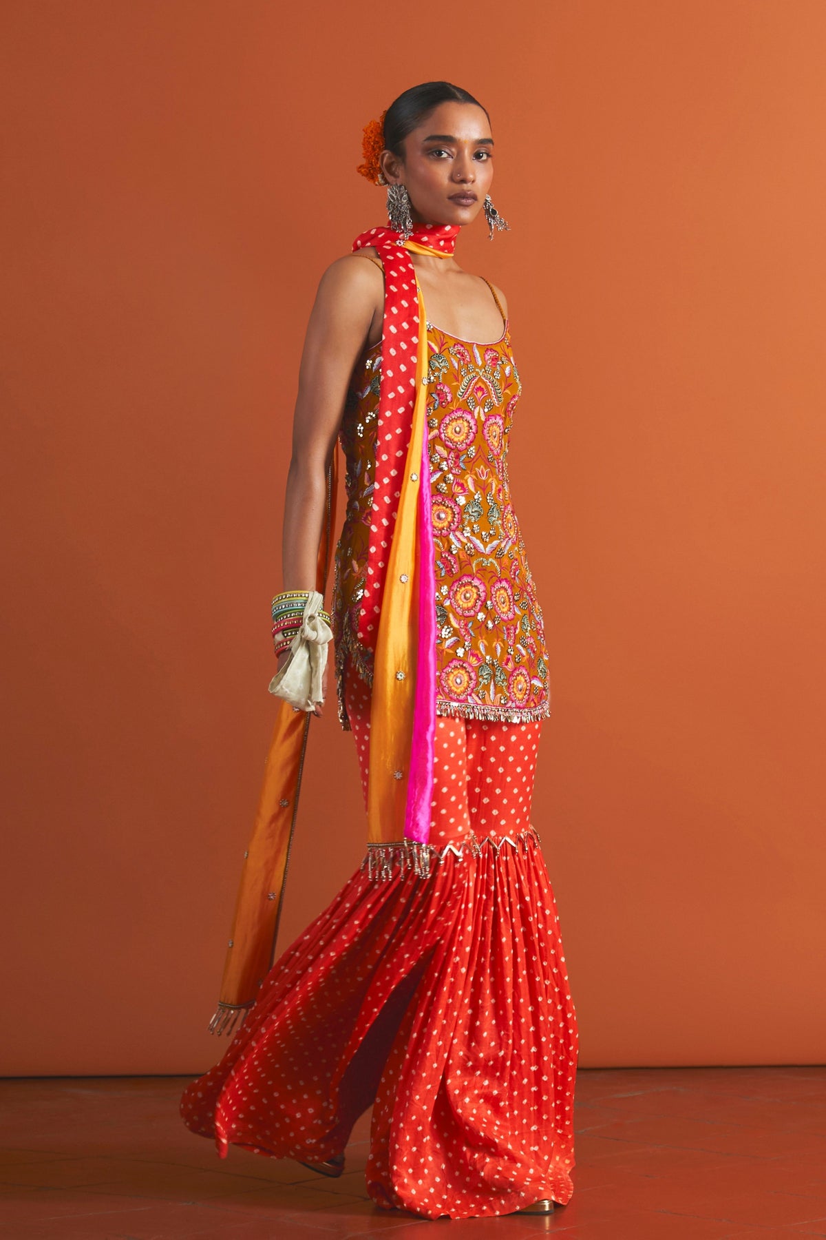 Mustard Orange Gharara Set