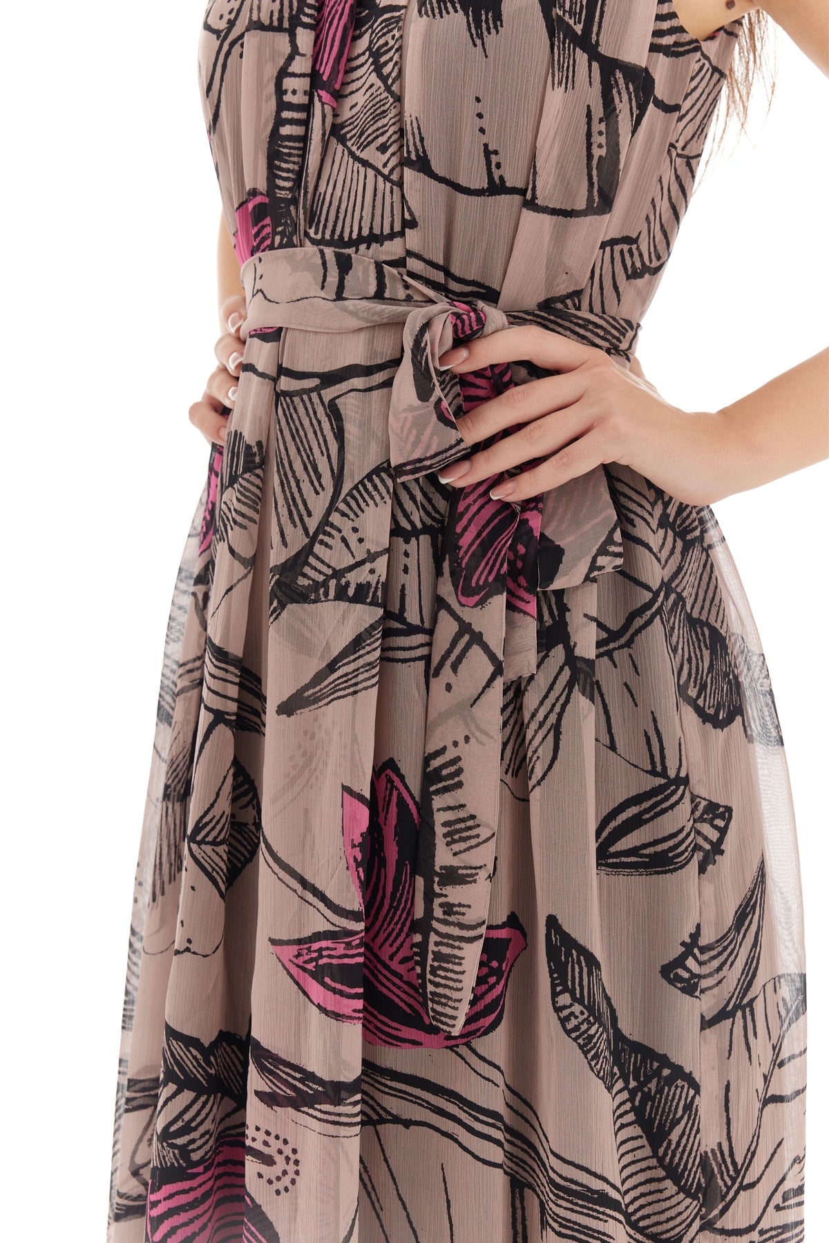 Grey Floral Long Dress