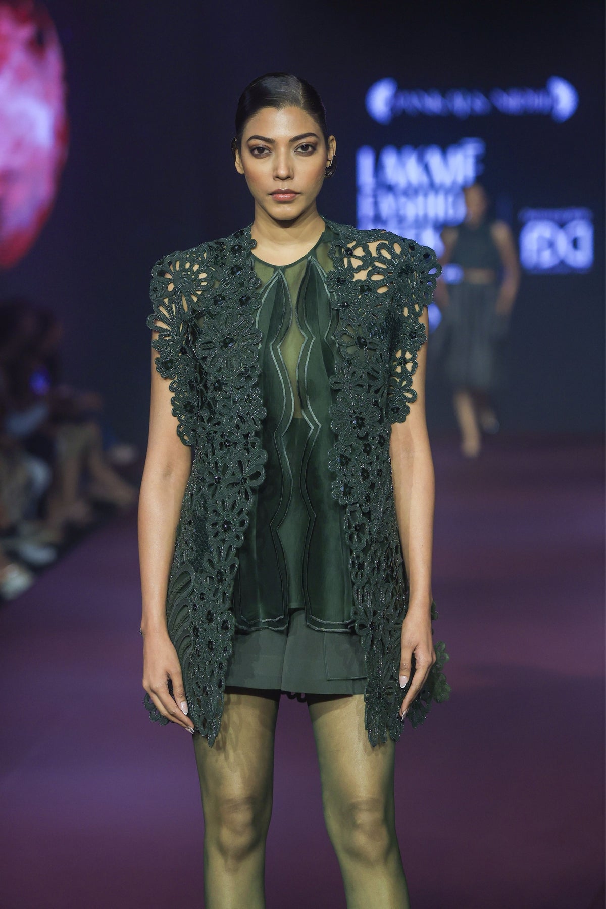 Green Cutwork Jacket Set