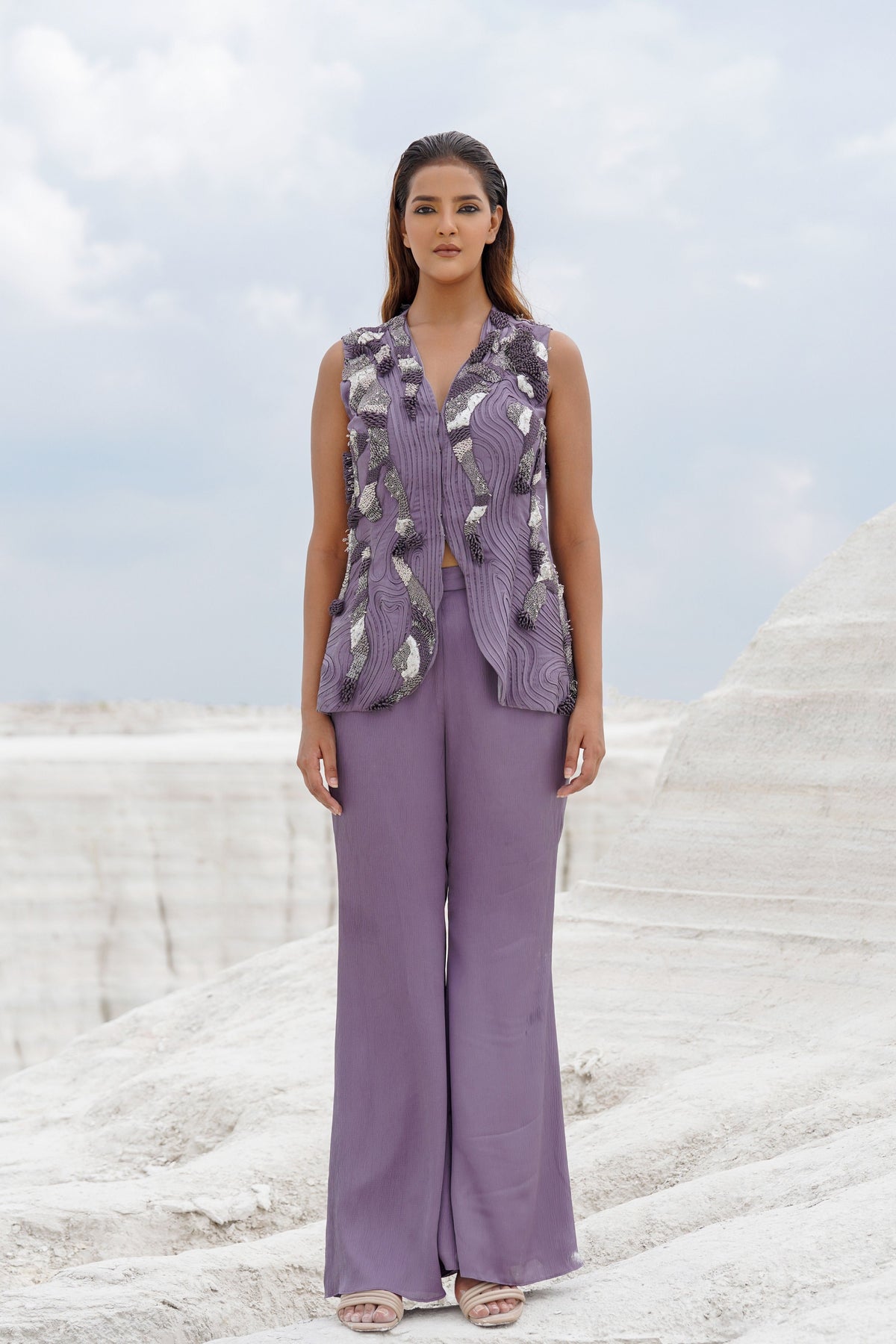 Pastel Purple Embroidered Co-ord Set