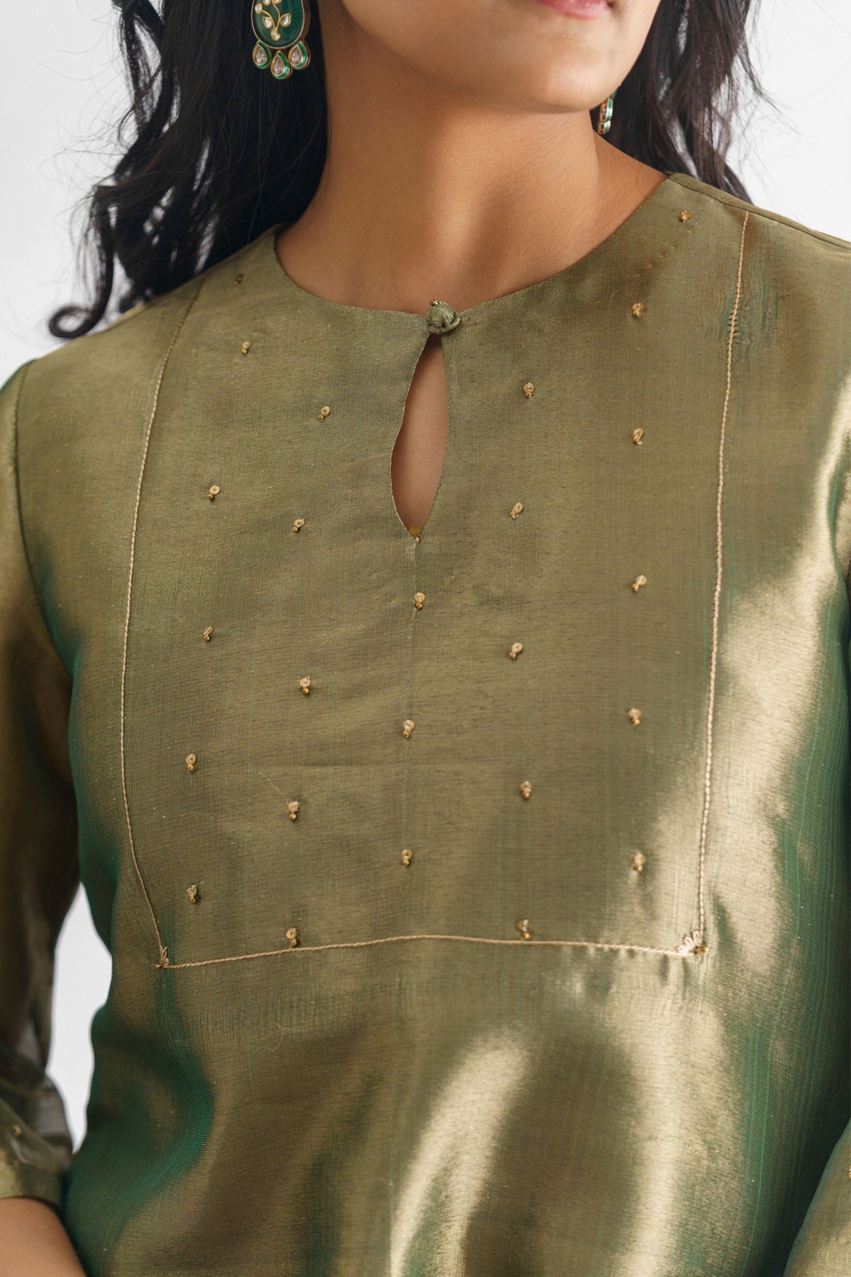 Green Sequence Tissue Kurta